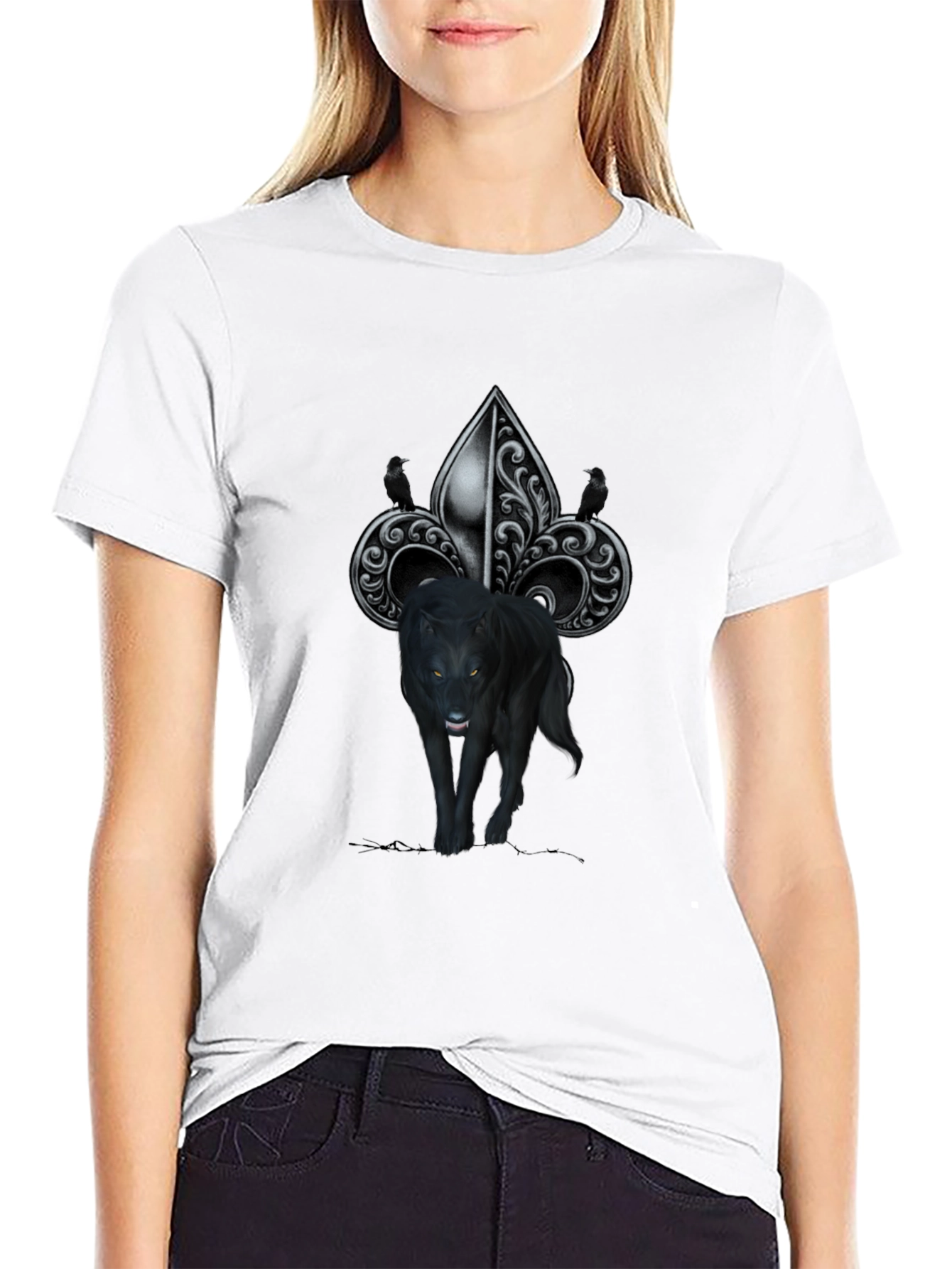 Wolf Fleur-de-lis Graphic Tee - Mens Black T-Shirt