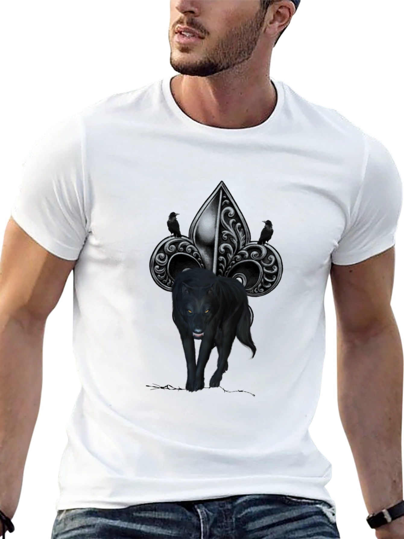 Wolf Fleur-de-lis Graphic Tee - Mens Black T-Shirt