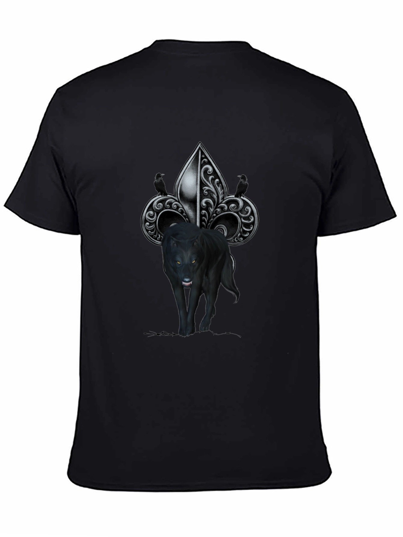 Wolf Fleur-de-lis Graphic Tee - Mens Black T-Shirt