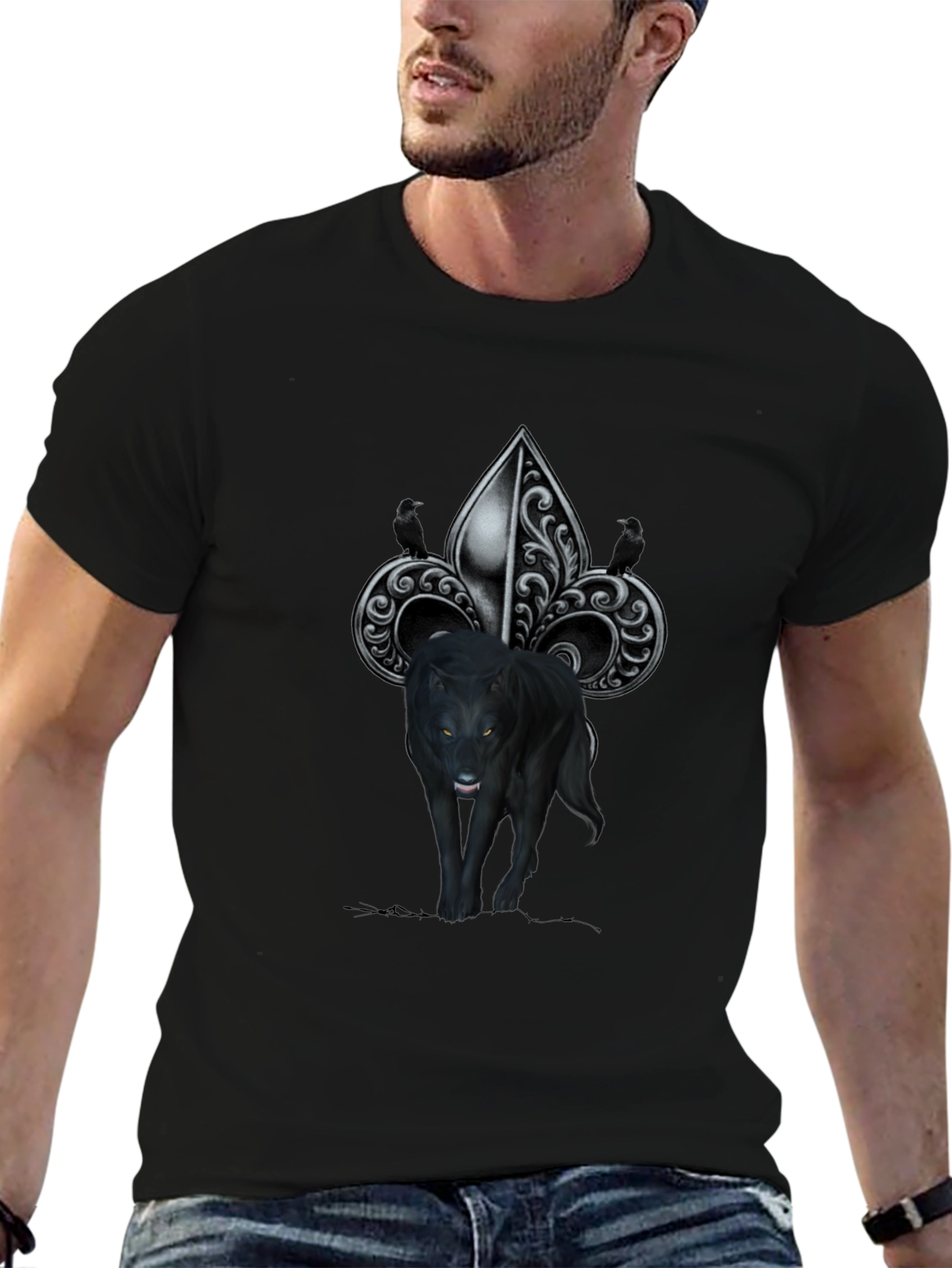 Wolf Fleur-de-lis Graphic Tee - Mens Black T-Shirt
