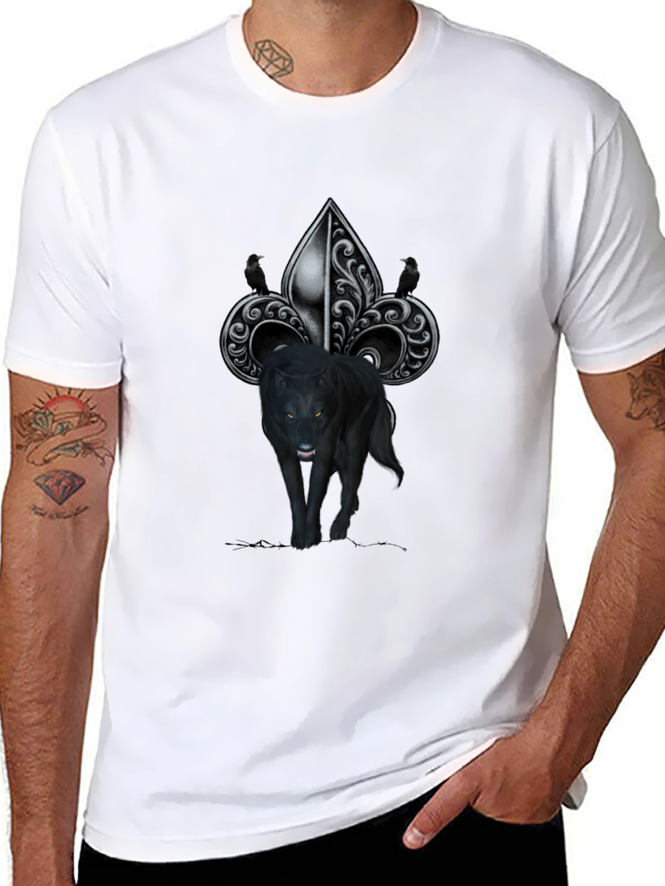 Wolf Fleur-de-lis Graphic Tee - Mens Black T-Shirt