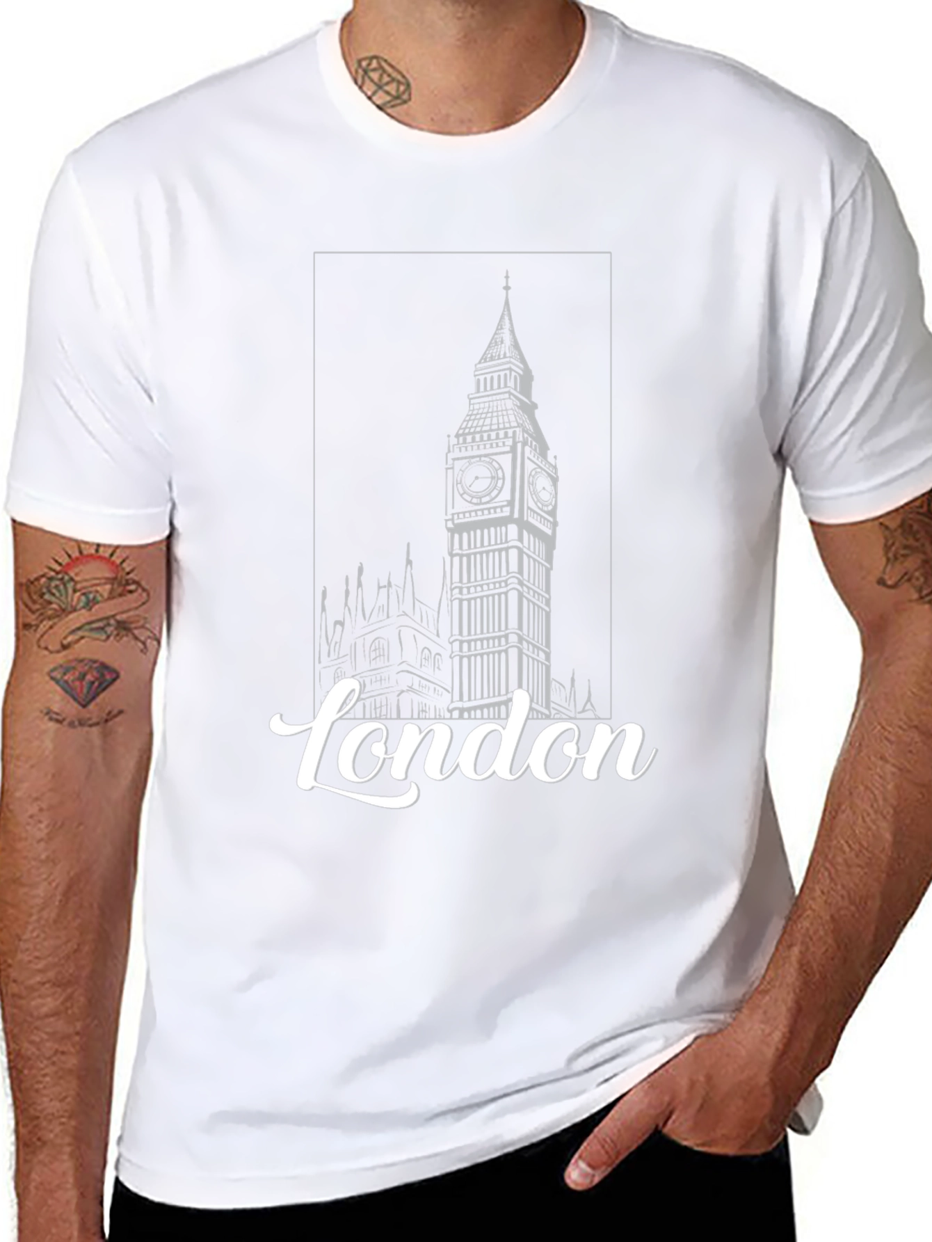 London Big Ben Graphic Print Black T-Shirt