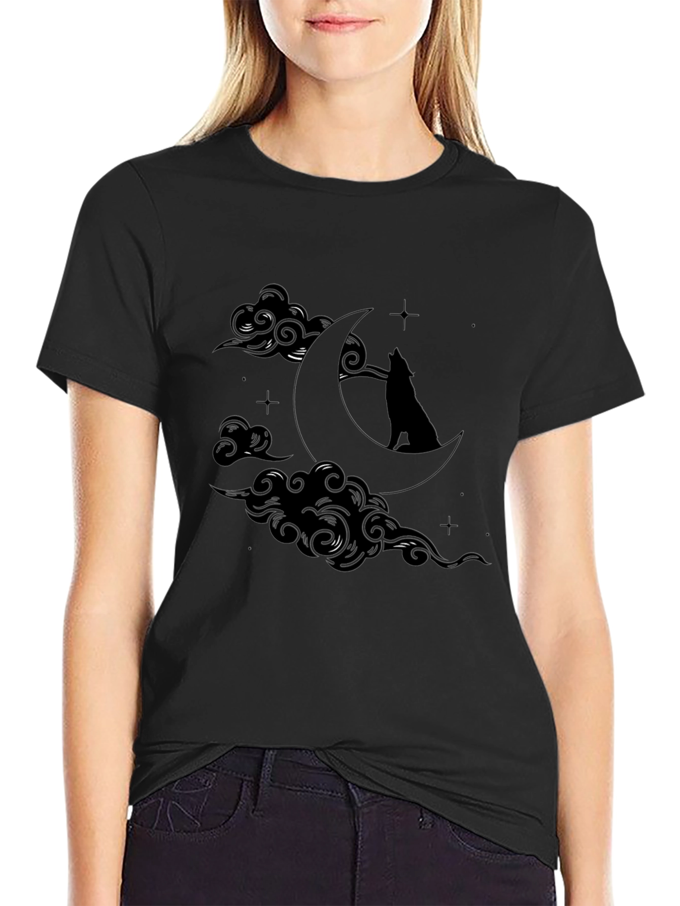 Wolf Moon Graphic T-Shirt - Black Crew Neck Tee