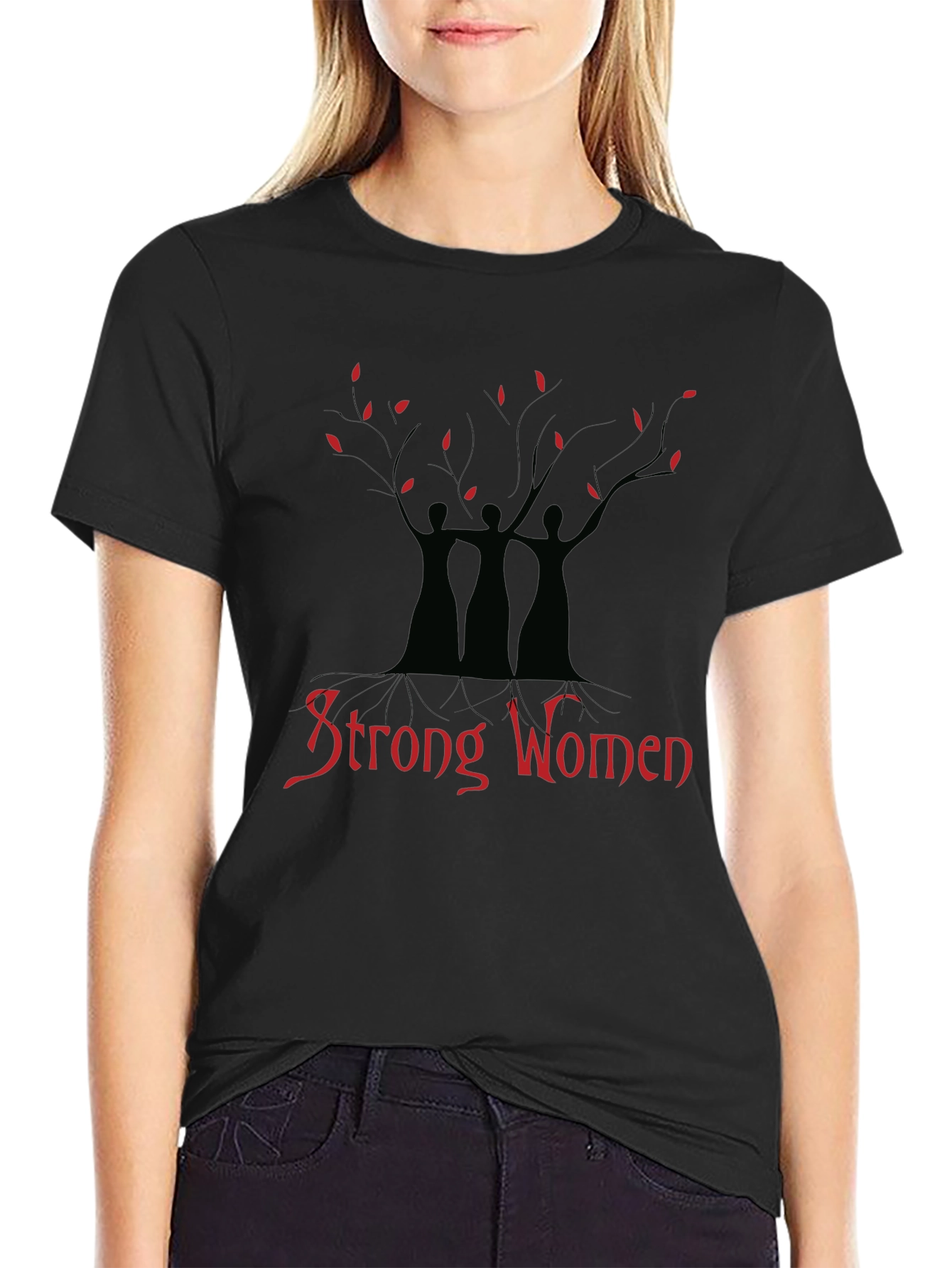 Strong Women Tree Graphic T-Shirt - Black