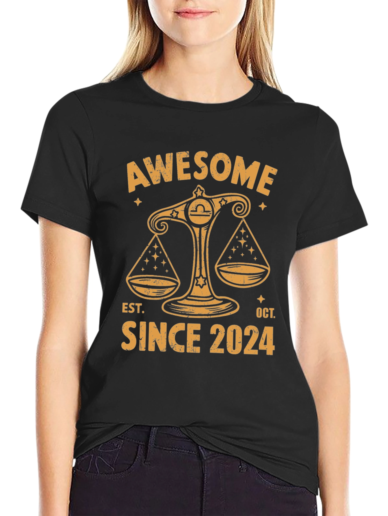 Awesome Since 2024 Libra Zodiac Black Tee