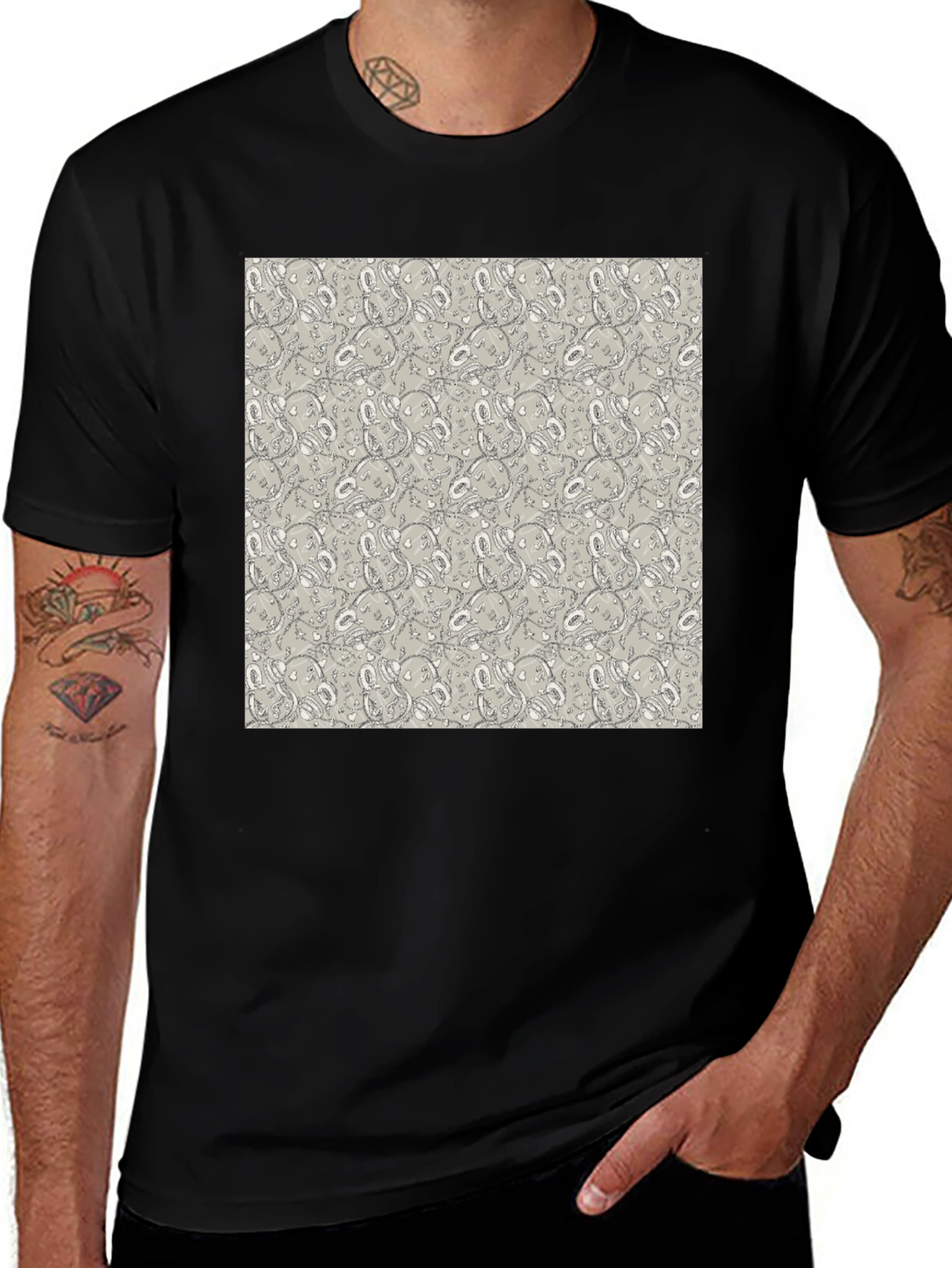 Patterned Graphic Tee - Abstract Design Casual Wear