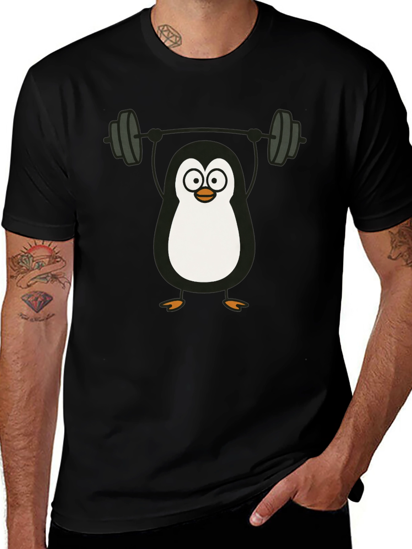 Penguin Lifting Weights Graphic Tee