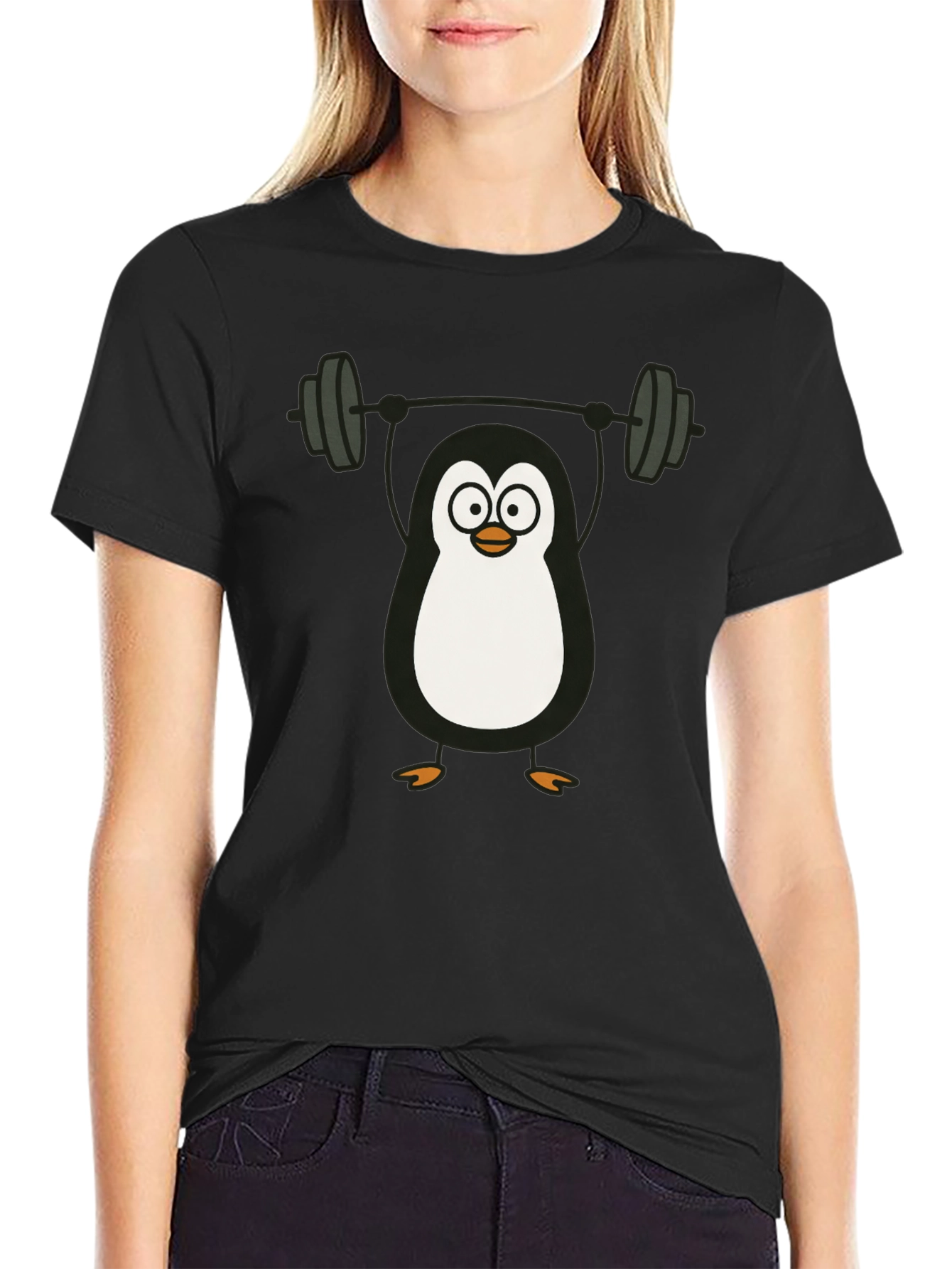 Penguin Lifting Weights Graphic Tee