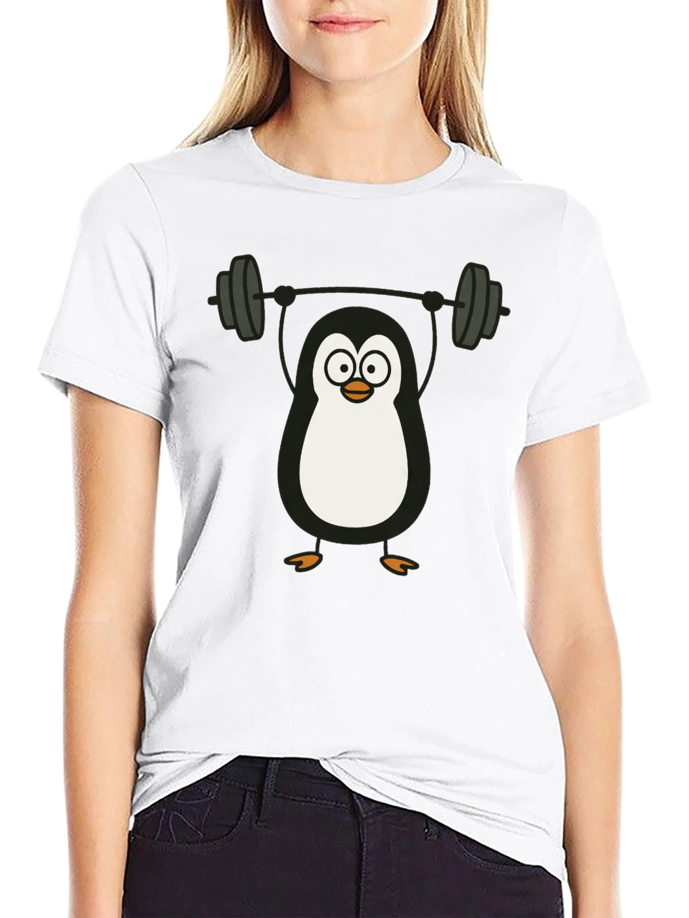 Penguin Lifting Weights Graphic Tee