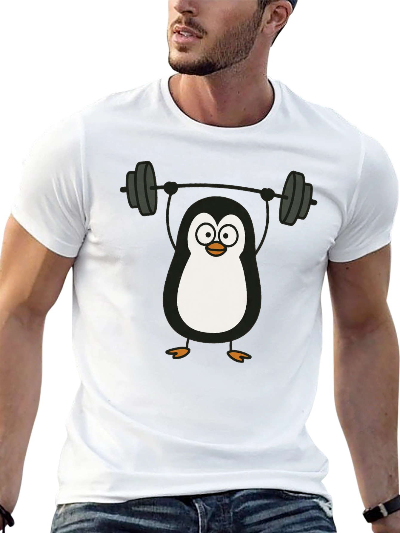 Penguin Lifting Weights Graphic Tee