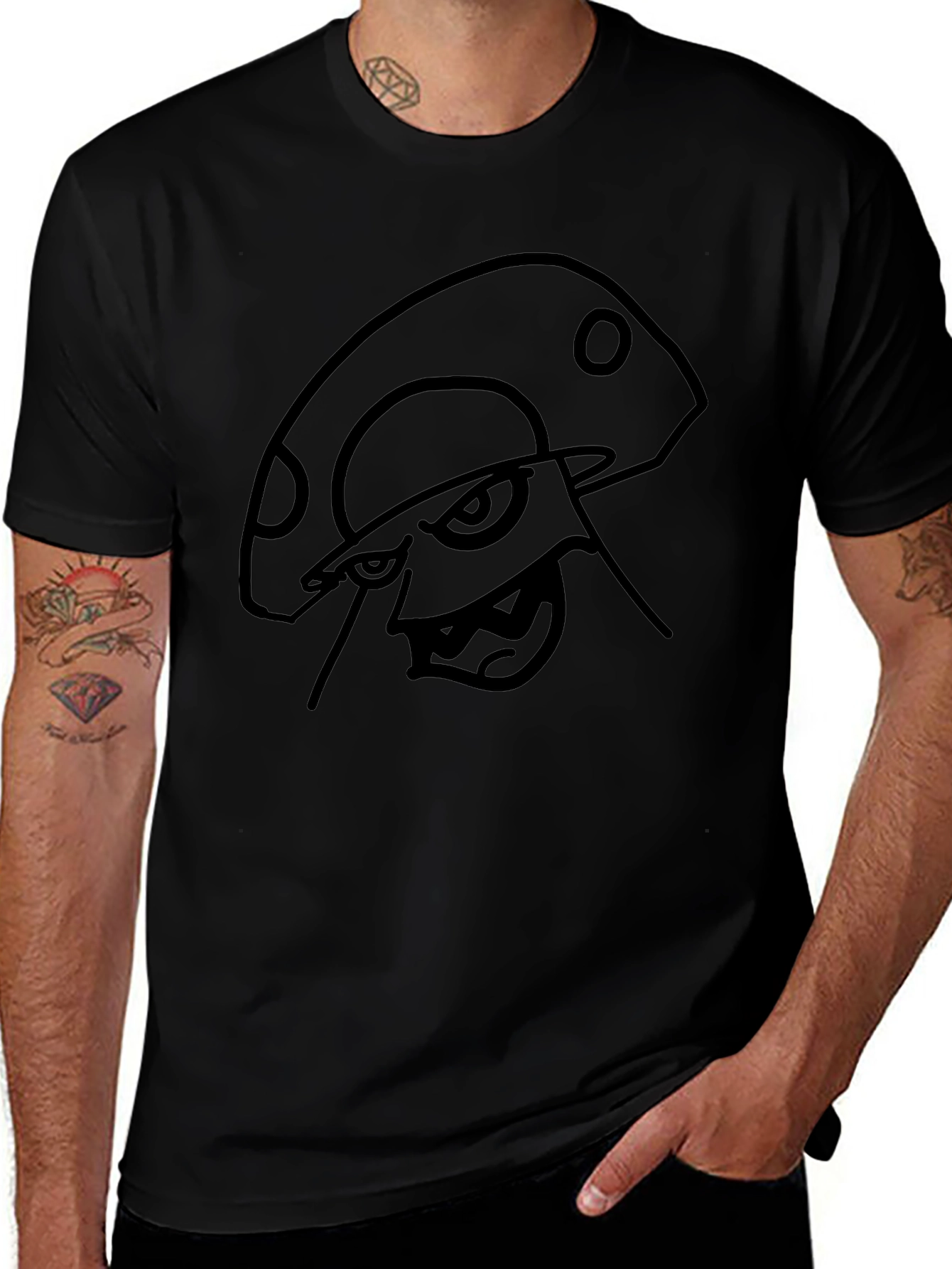Mens Black T-Shirt with Mushroom Graphic