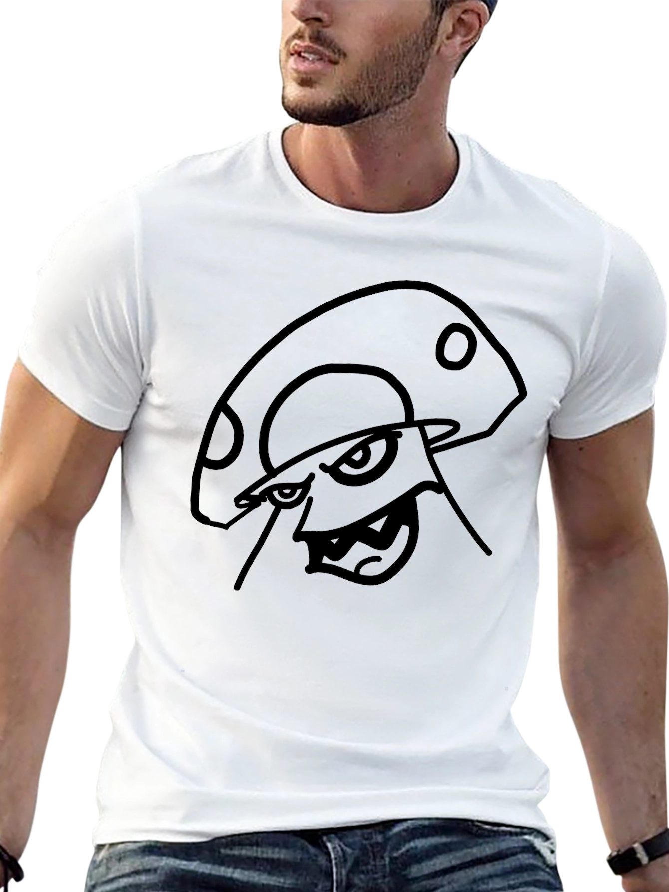 Mens Black T-Shirt with Mushroom Graphic