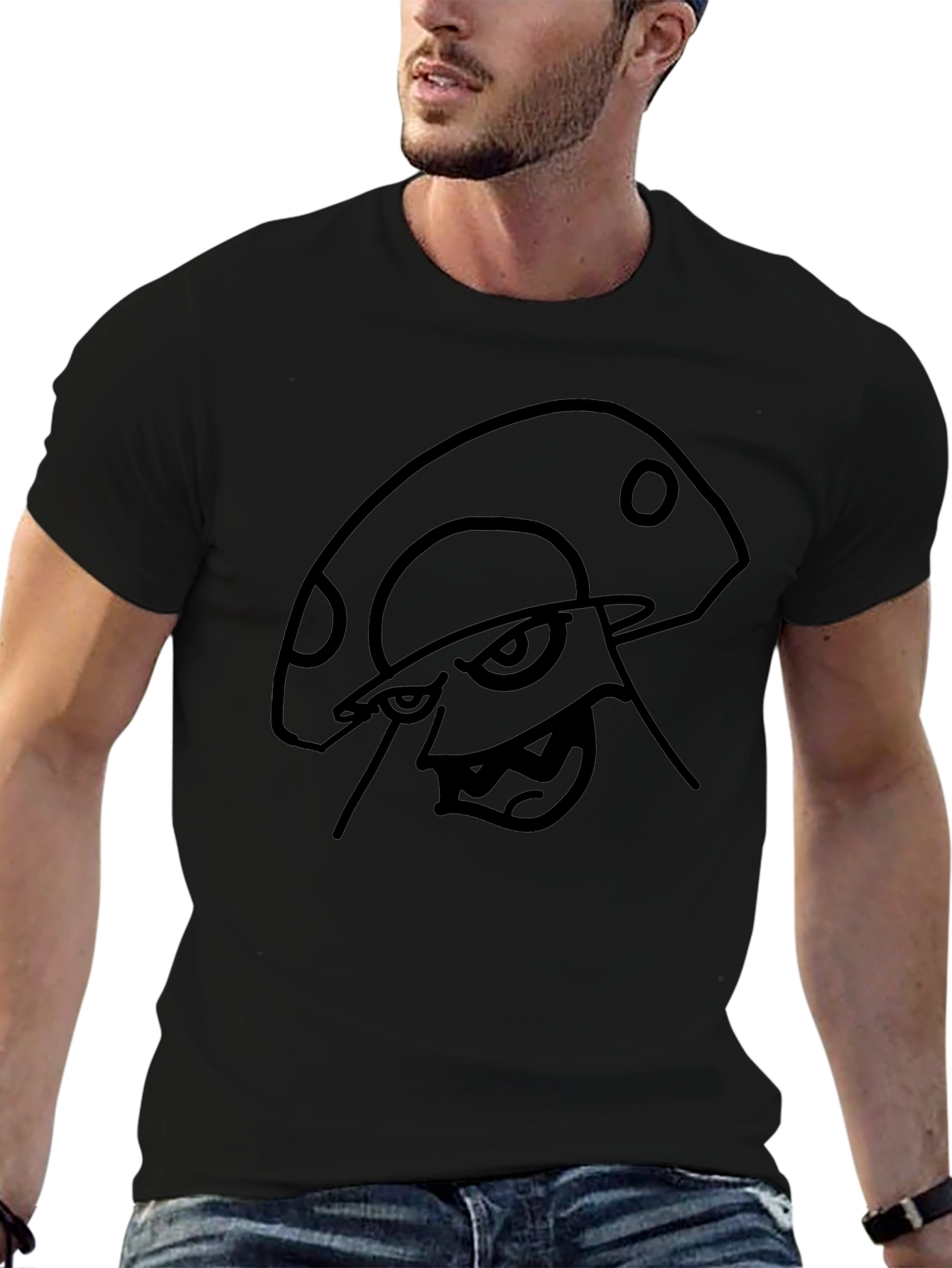Mens Black T-Shirt with Mushroom Graphic