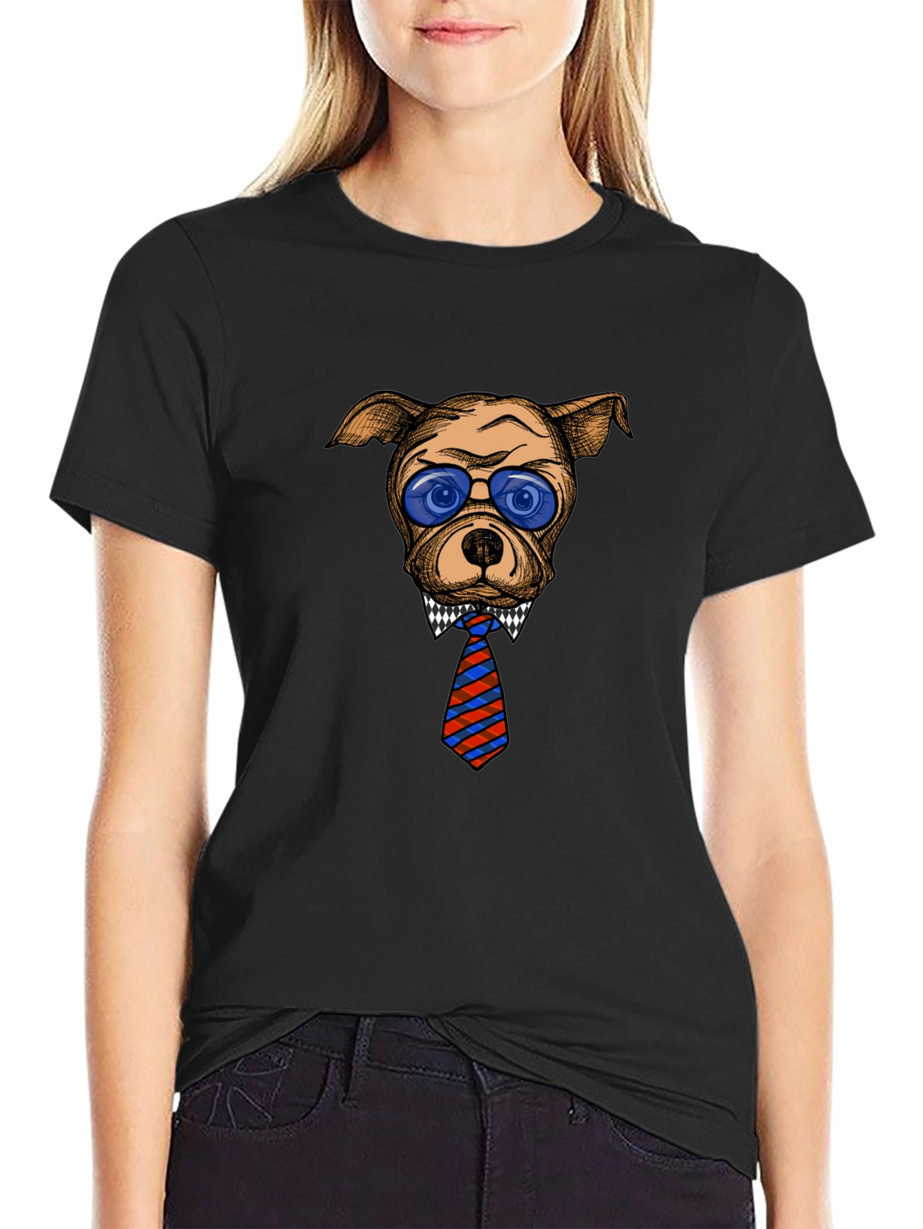 Cool Dog with Tie Graphic T-Shirt