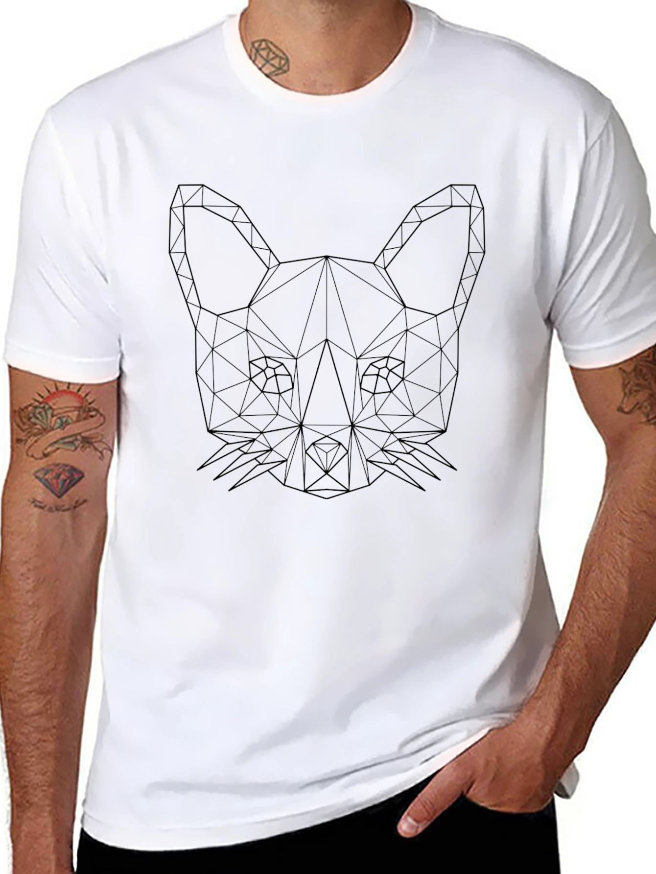 Geometric Fox Graphic Black T-Shirt