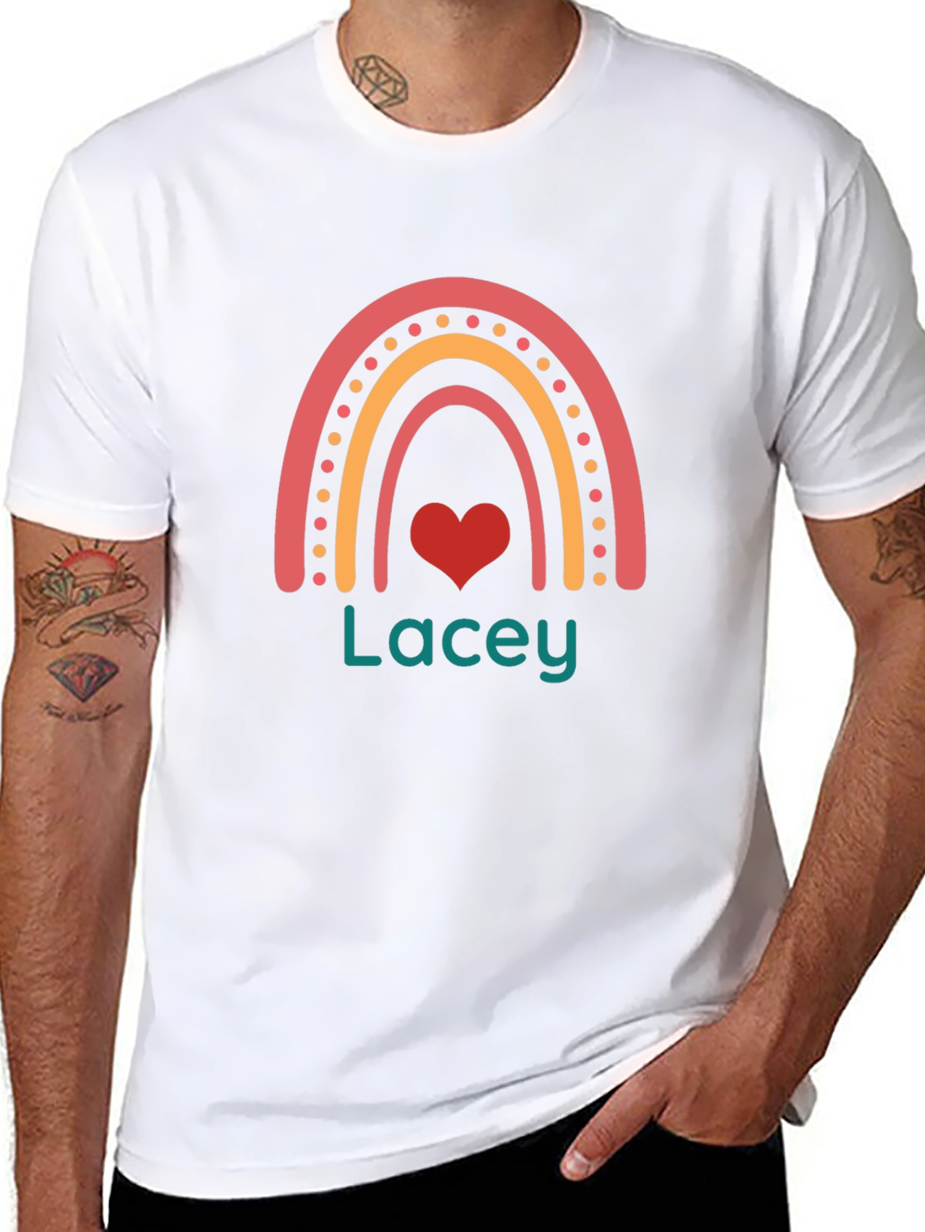 Personalized Lacey Rainbow Heart T-Shirt