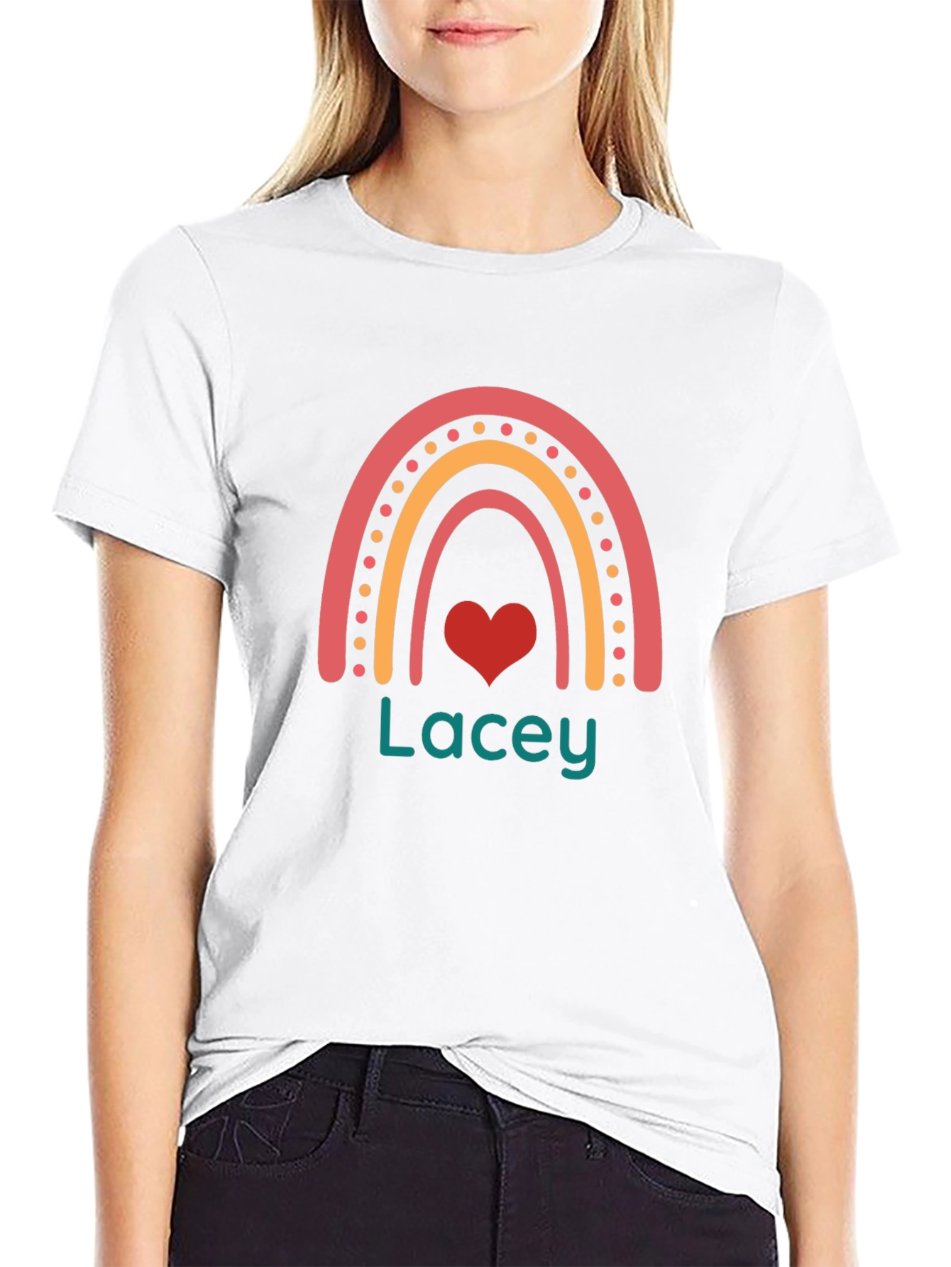 Personalized Lacey Rainbow Heart T-Shirt