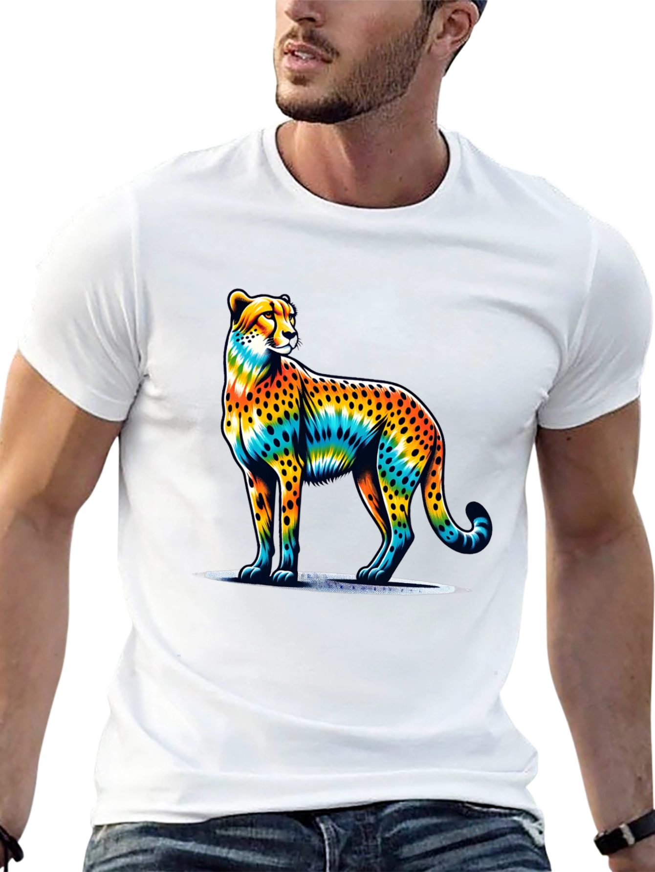 Rainbow Cheetah Graphic Tee - Stylish Mens T-Shirt