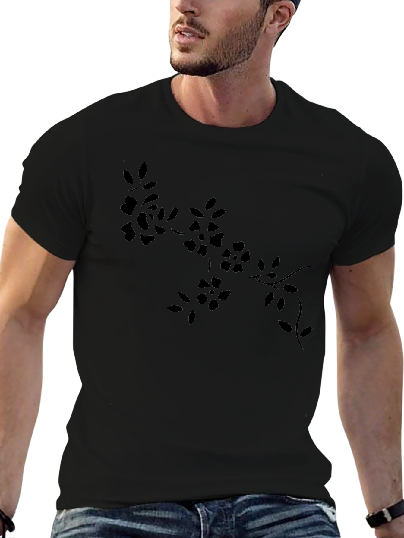 Black Floral Print Tee - Casual Style