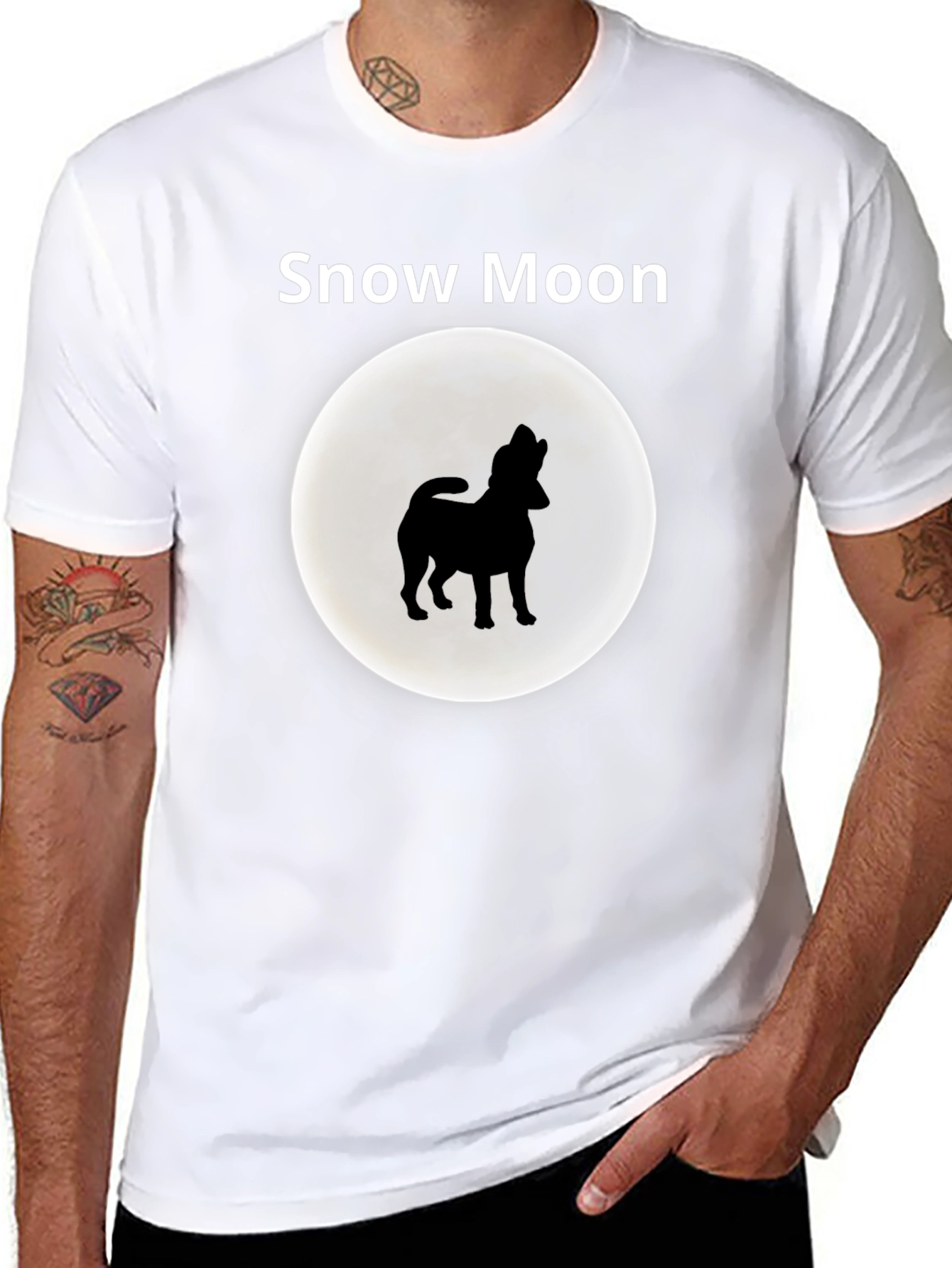 Snow Moon Dog Silhouette Graphic T-Shirt