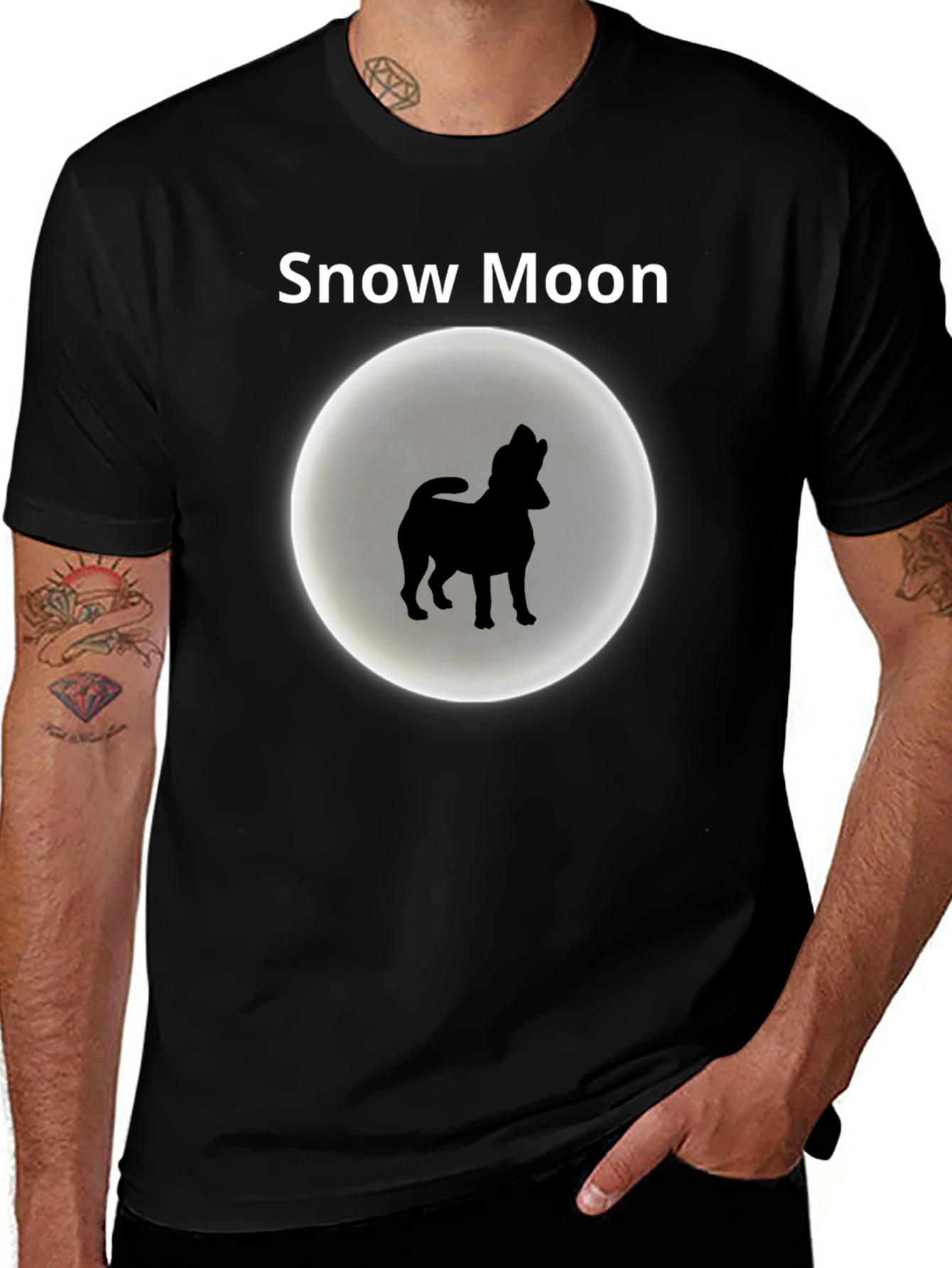 Snow Moon Dog Silhouette Graphic T-Shirt