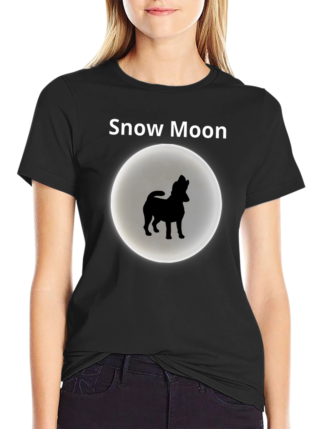 Snow Moon Dog Silhouette Graphic T-Shirt
