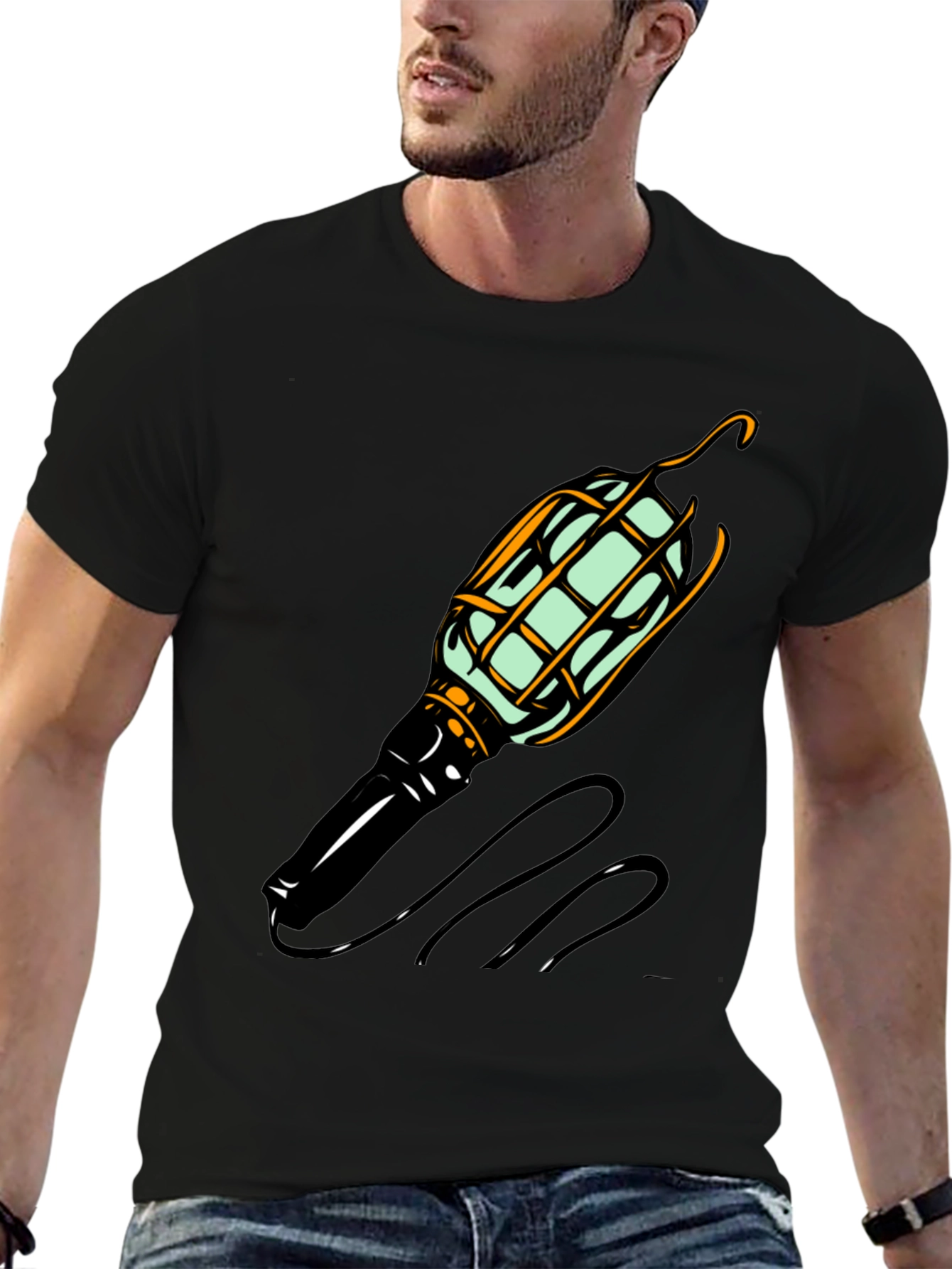 Novelty Lightbulb Graphic Tee - Black Cotton Blend Shirt