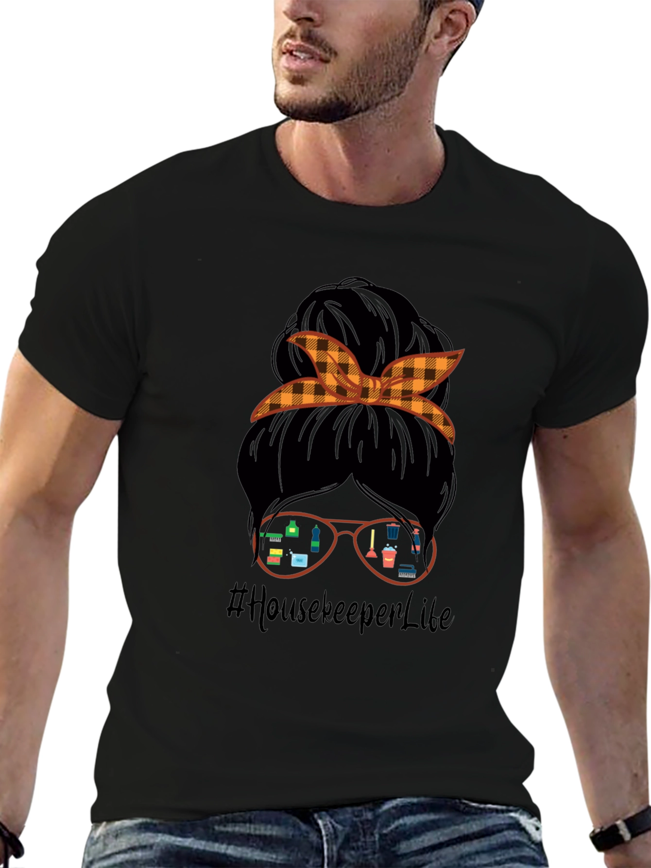 Housekeeper Life T-Shirt Messy Bun Cleaning Crew Tee
