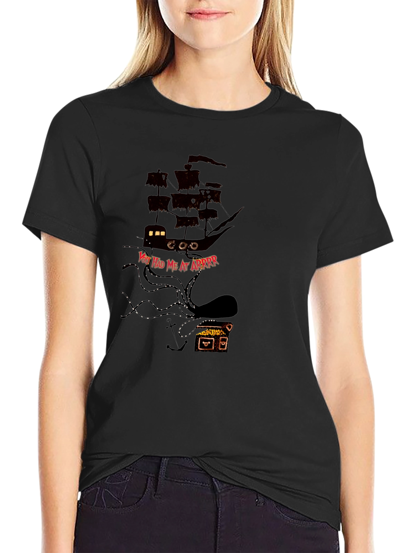 Pirate Ship Kraken T-Shirt - Black
