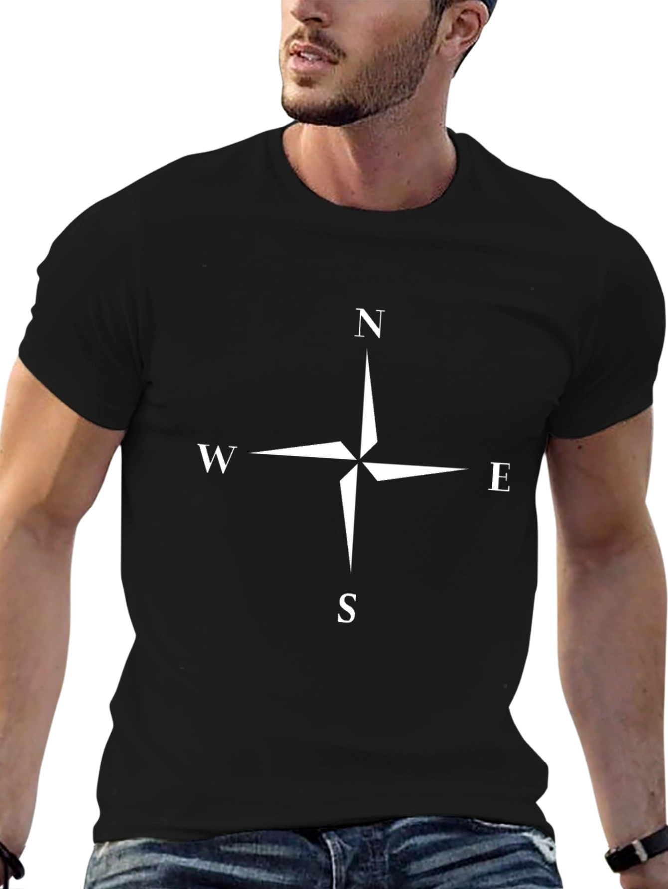 Compass Rose Graphic Tee - Black Cotton T-Shirt