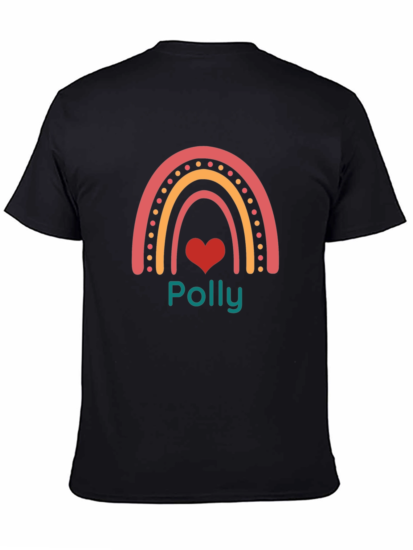 Polly Rainbow Heart Black T-Shirt
