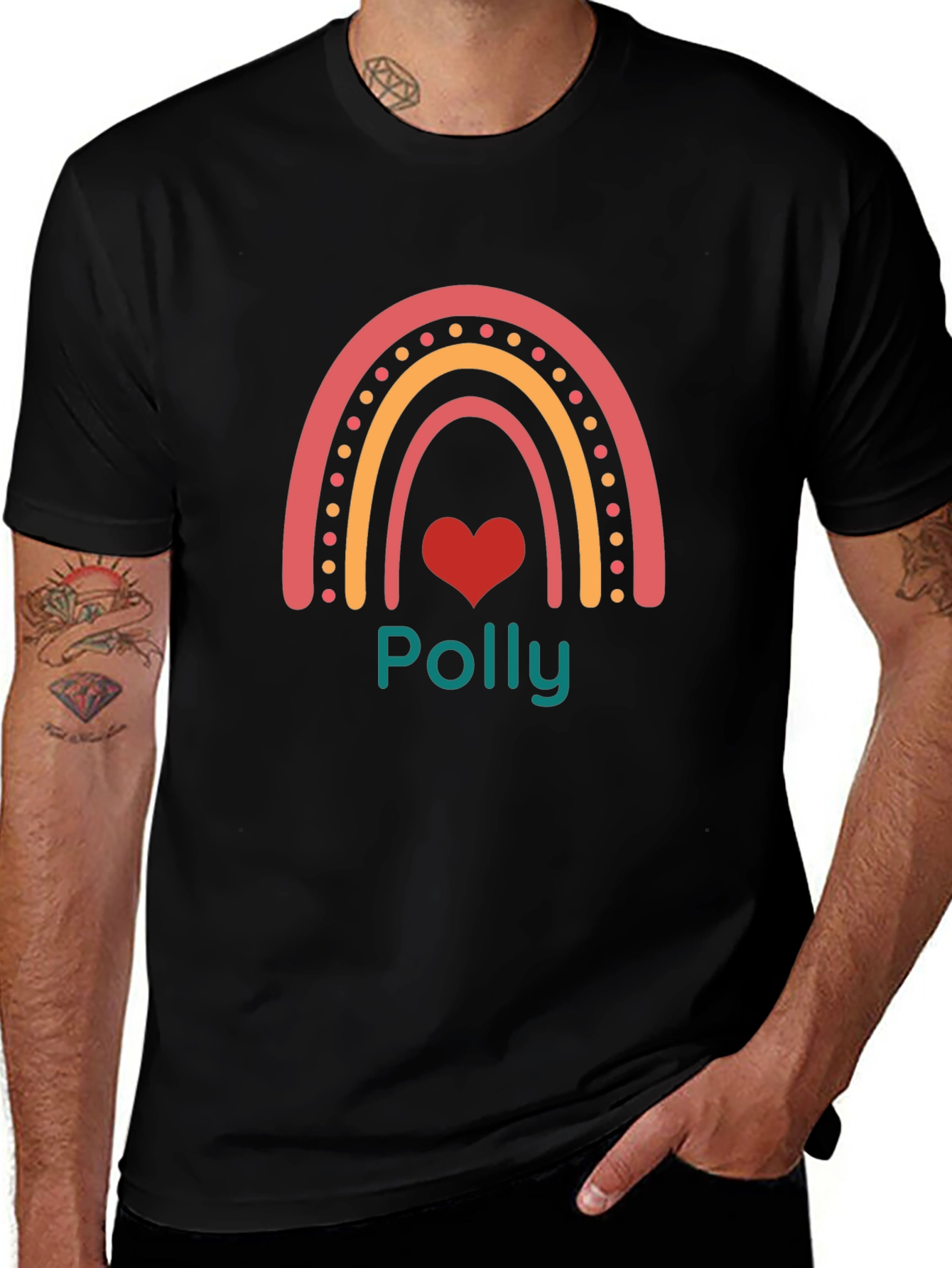 Polly Rainbow Heart Black T-Shirt