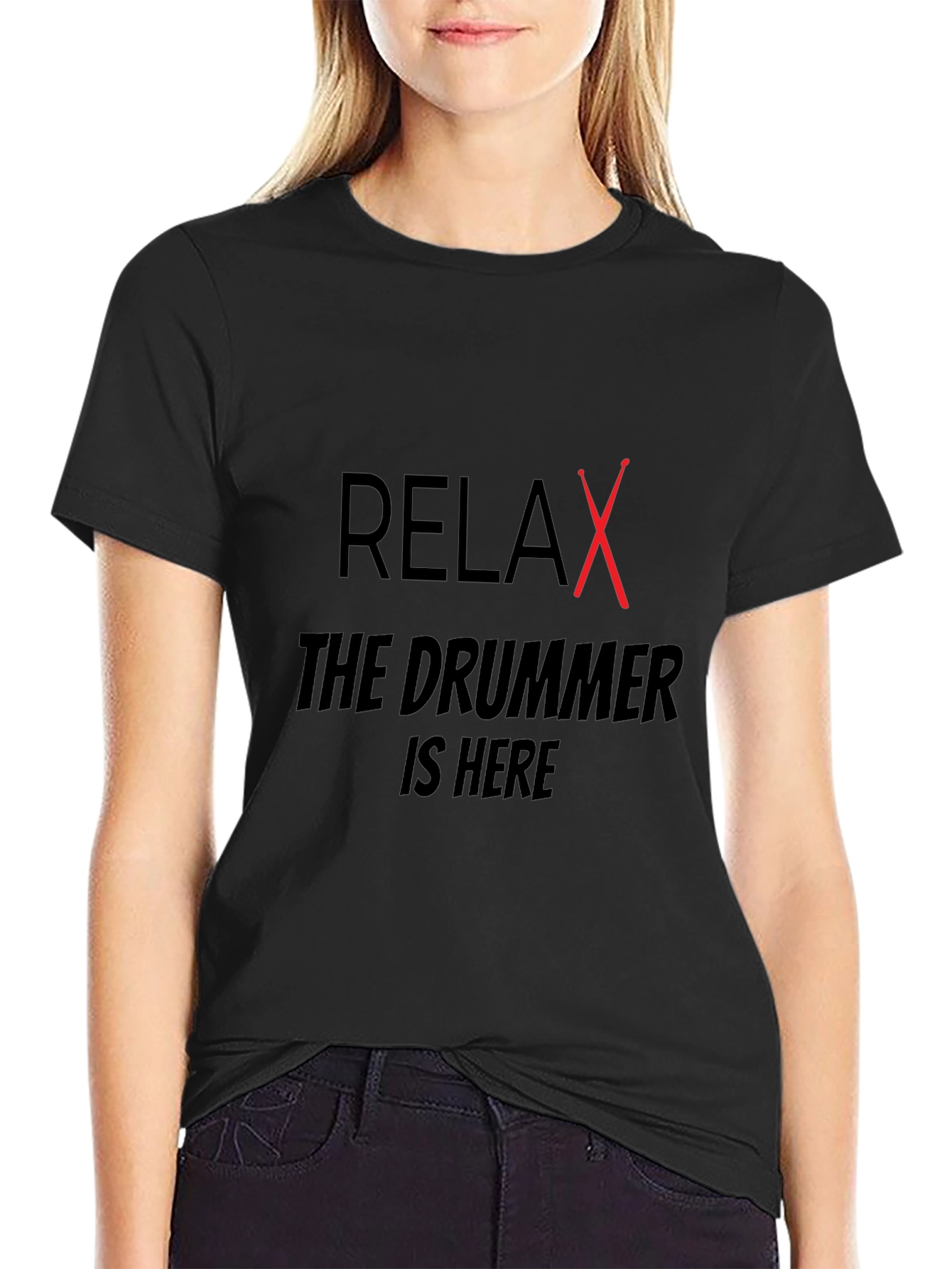 Relax The Drummer Is Here Black T-Shirt