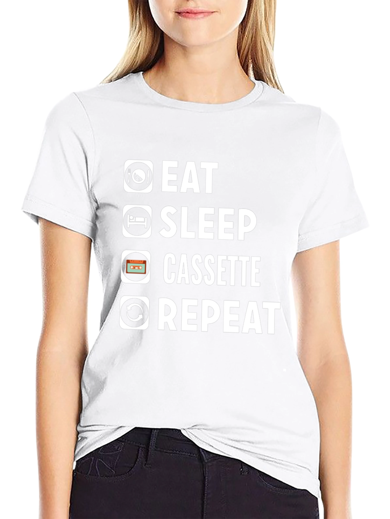 Eat Sleep Cassette Repeat Black T-Shirt