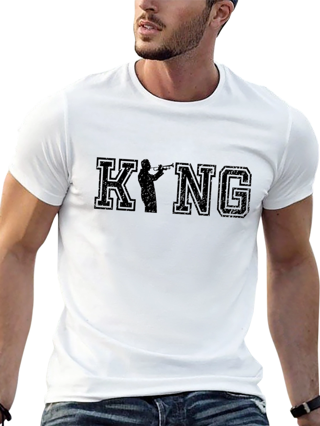 King Trumpet Player Black T-Shirt
