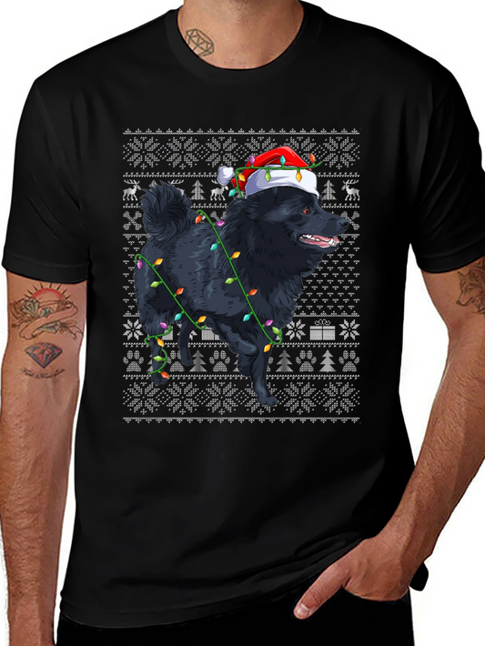 Holiday Dog T-Shirt - Christmas Lights & Santa Hat