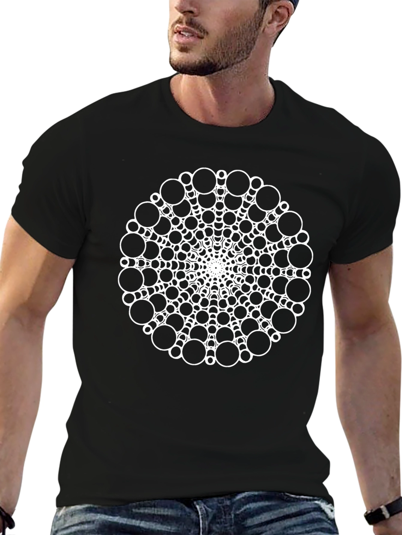 Geometric Circle Design Black T-Shirt