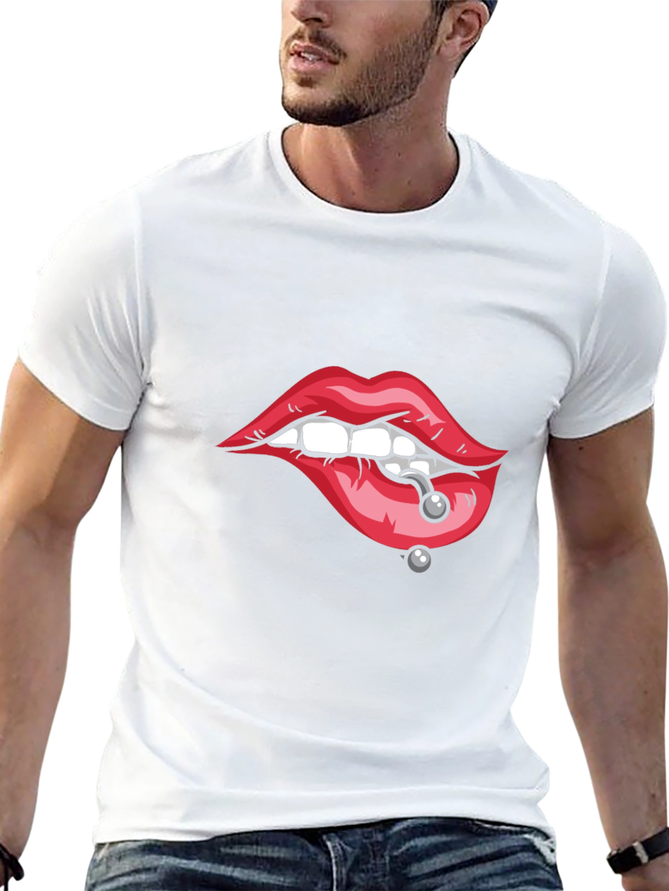 Lips Piercing Graphic Tee - Edgy Streetwear