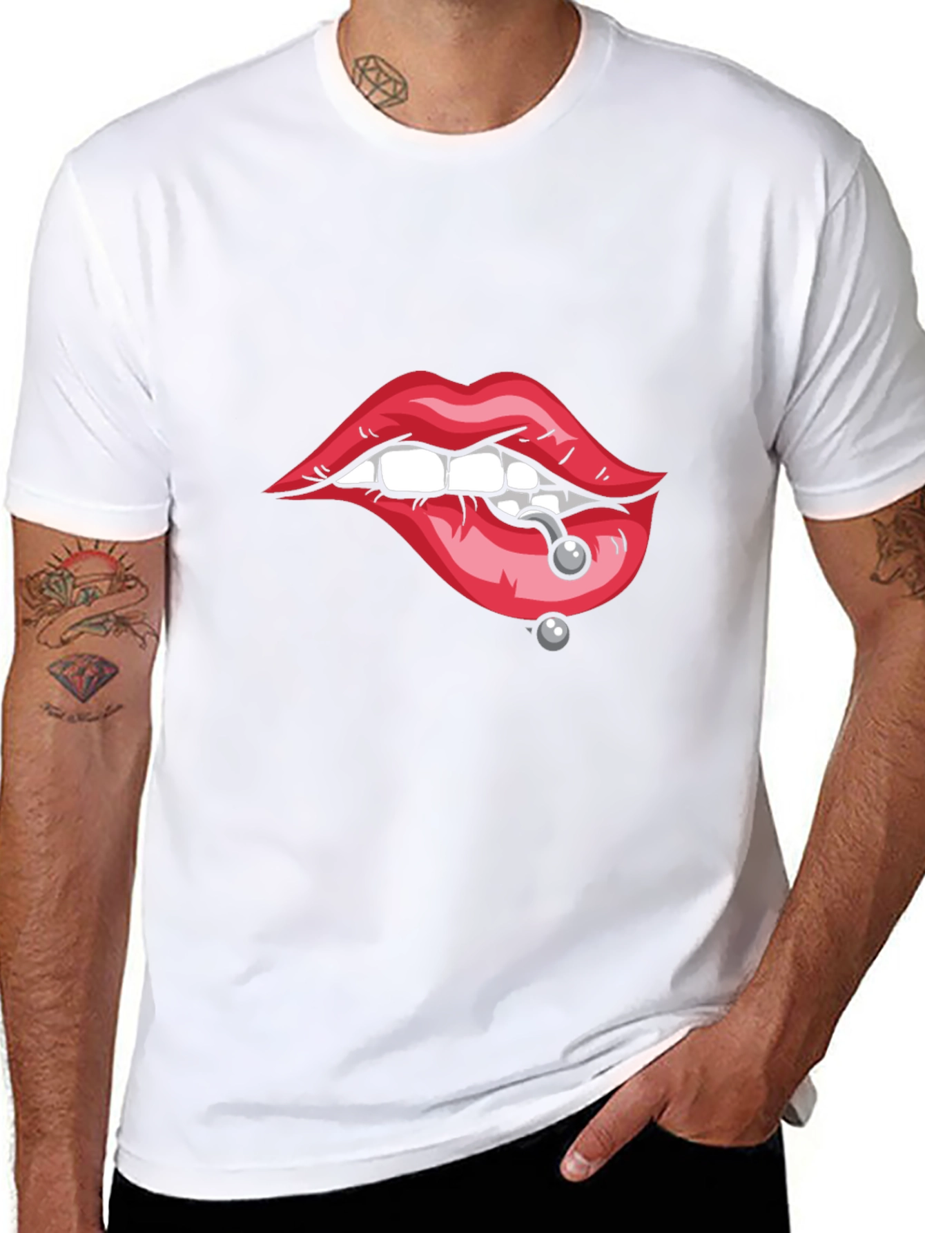 Lips Piercing Graphic Tee - Edgy Streetwear