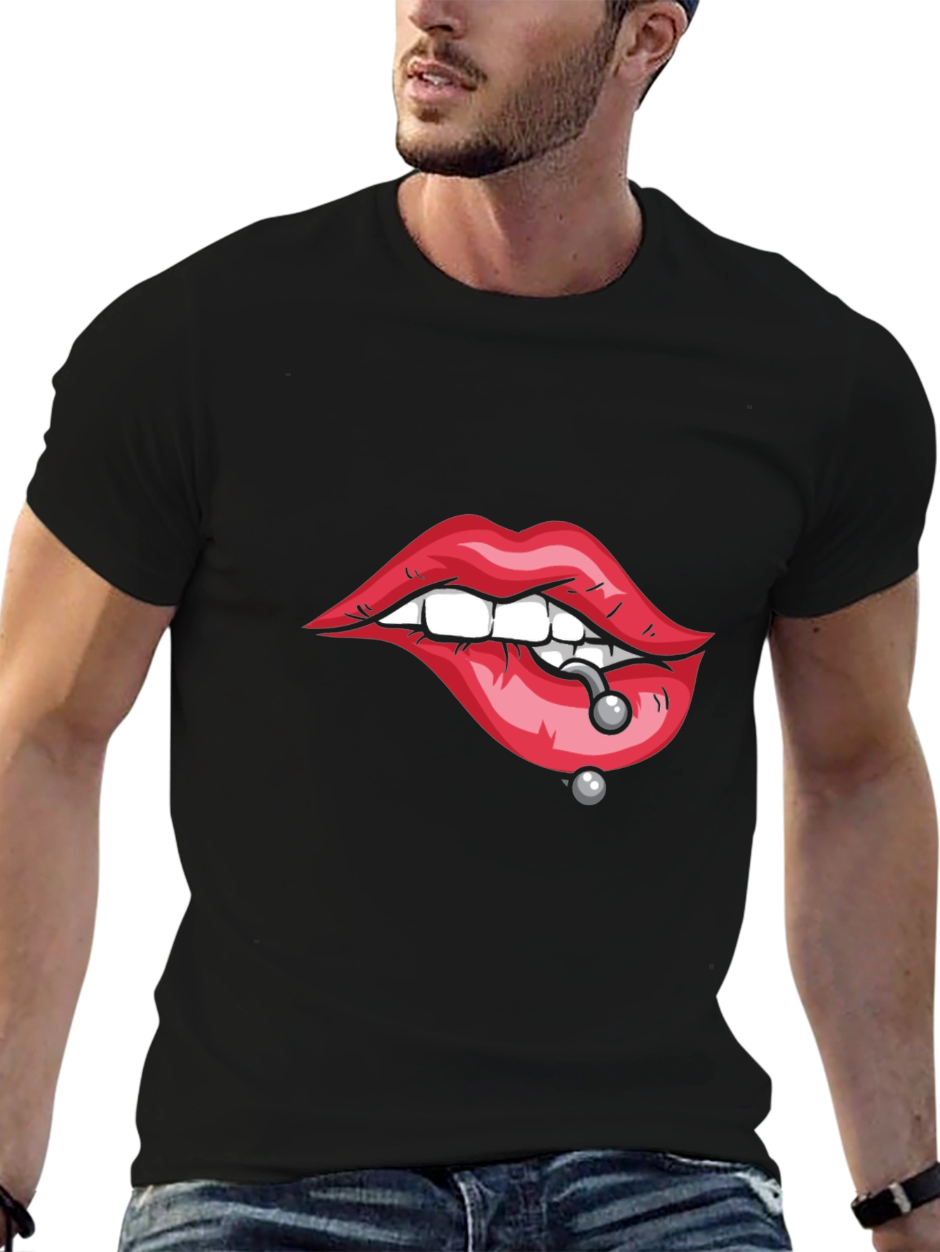 Lips Piercing Graphic Tee - Edgy Streetwear