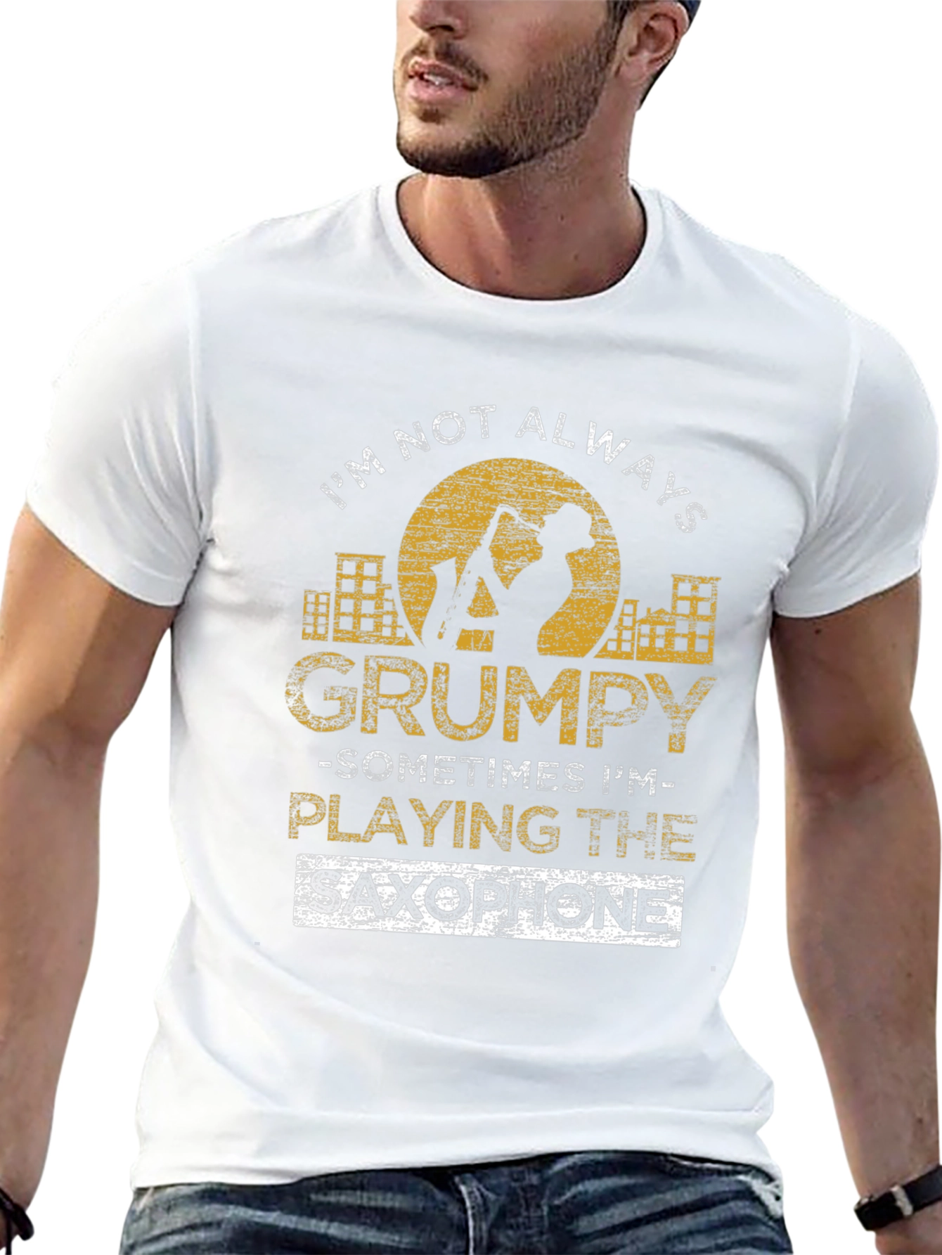 Grumpy Saxophone Player Black Graphic T-Shirt