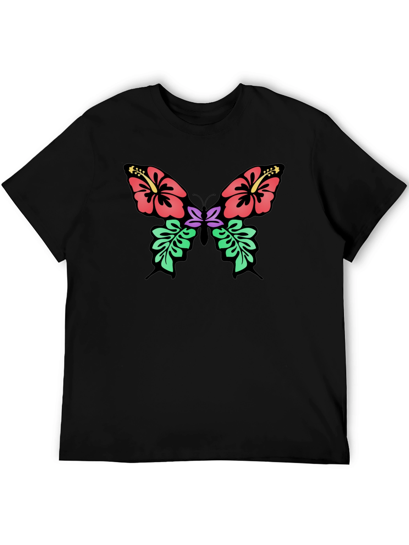 Floral Butterfly Graphic T-Shirt - Black