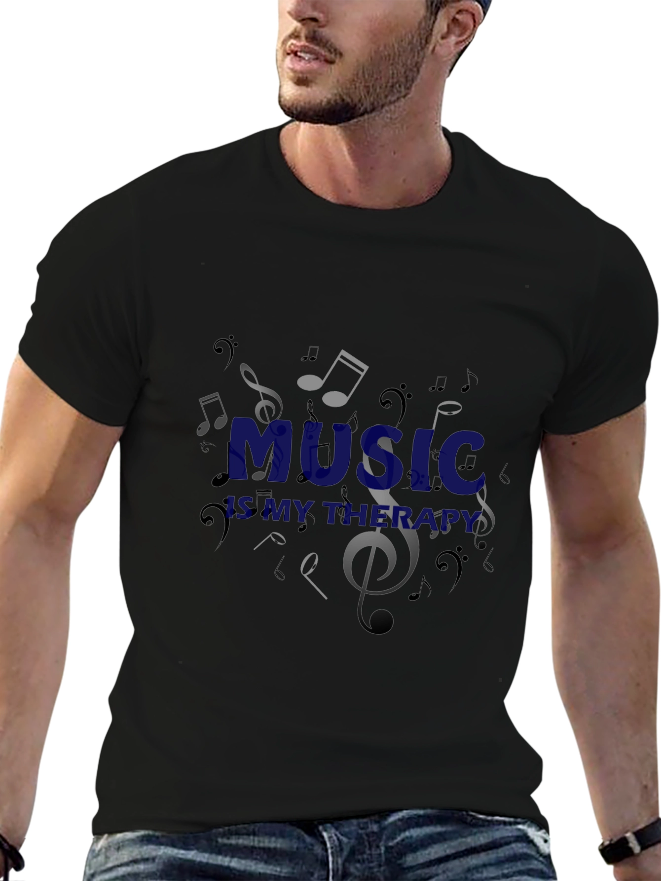 Music is My Therapy Black Graphic T-Shirt