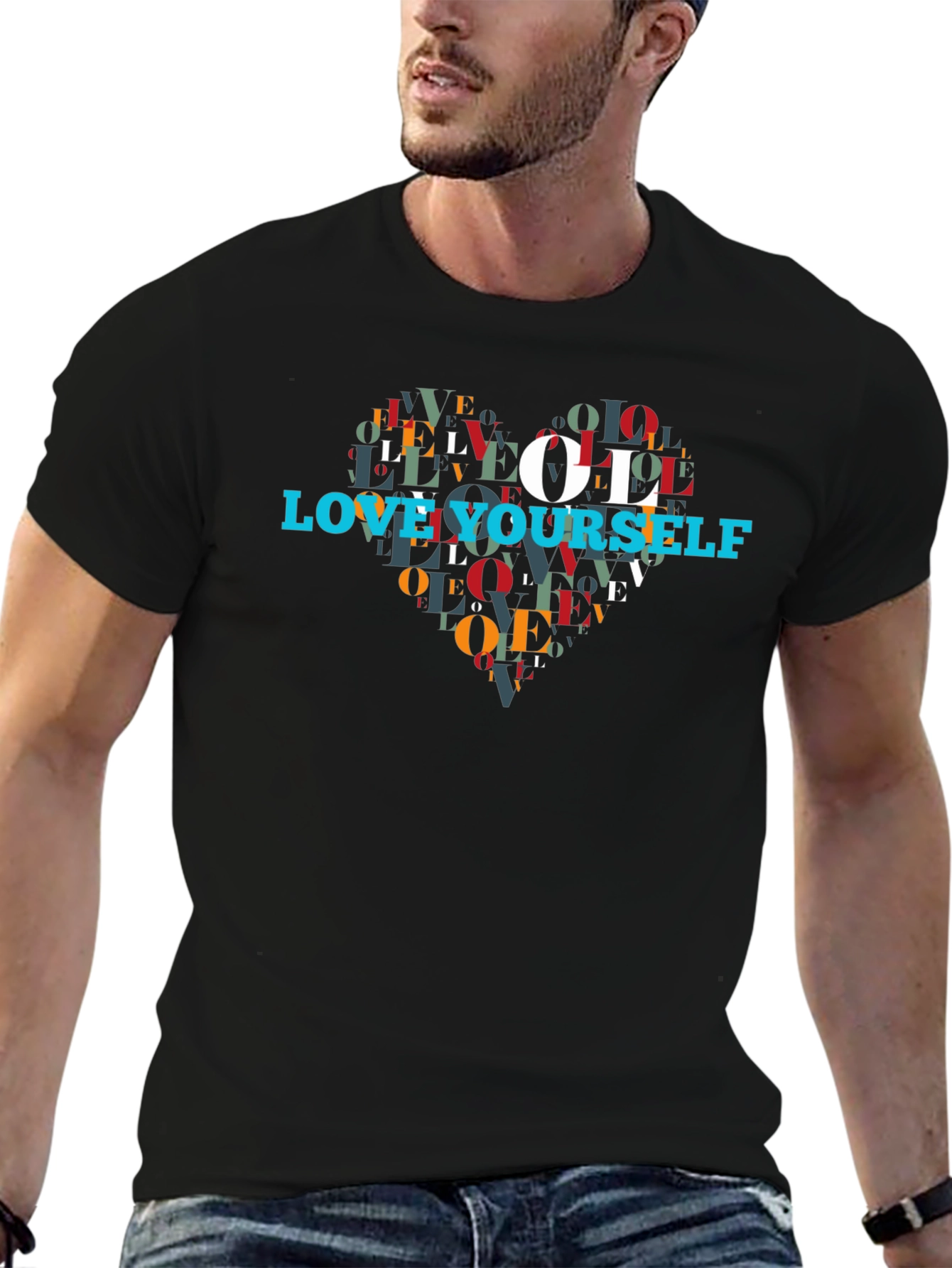 Love Yourself Heart Graphic Black T-Shirt