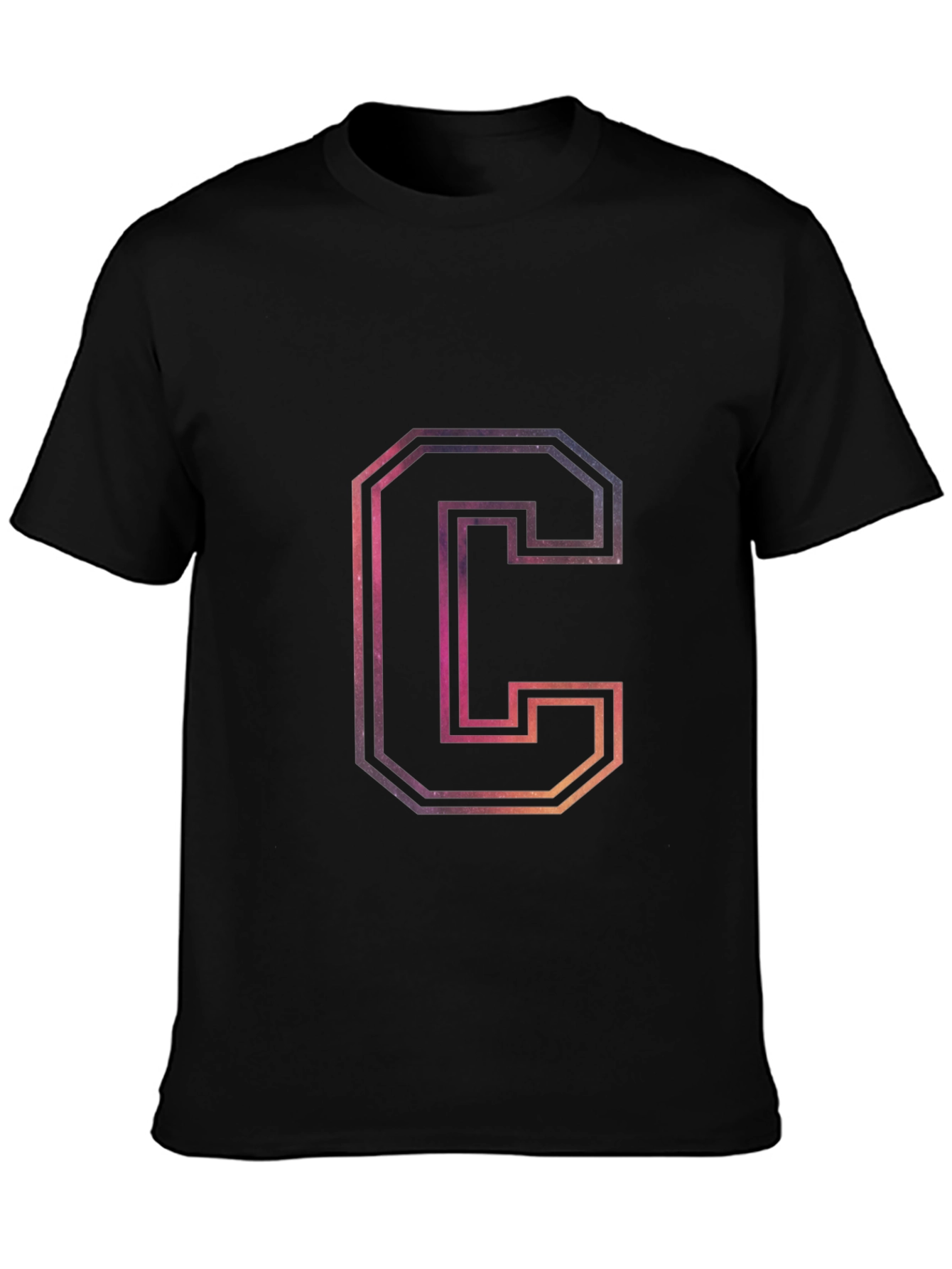 Letter C Galaxy Graphic Black T-Shirt