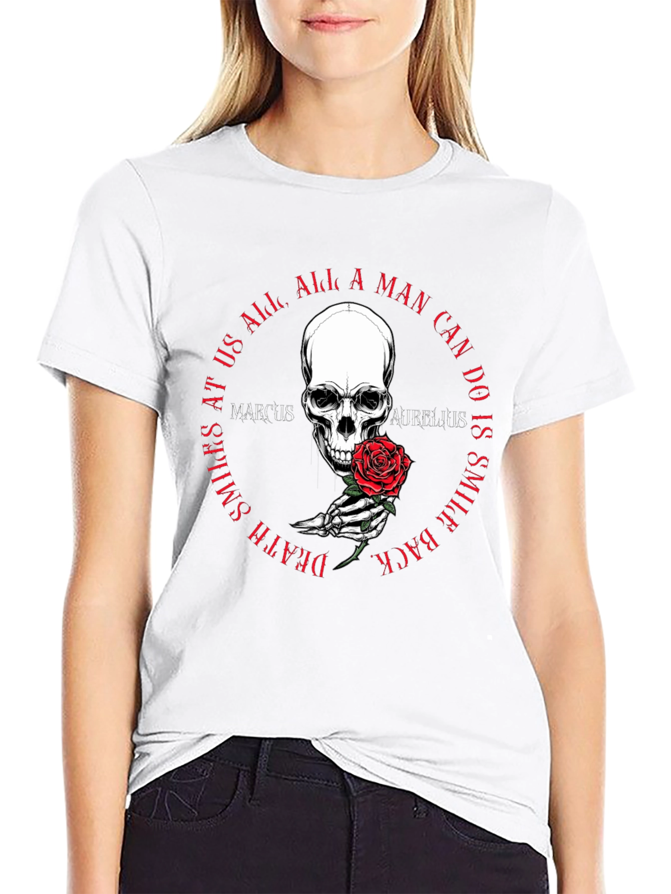Skull & Rose T-Shirt - Marcus Aurelius Quote