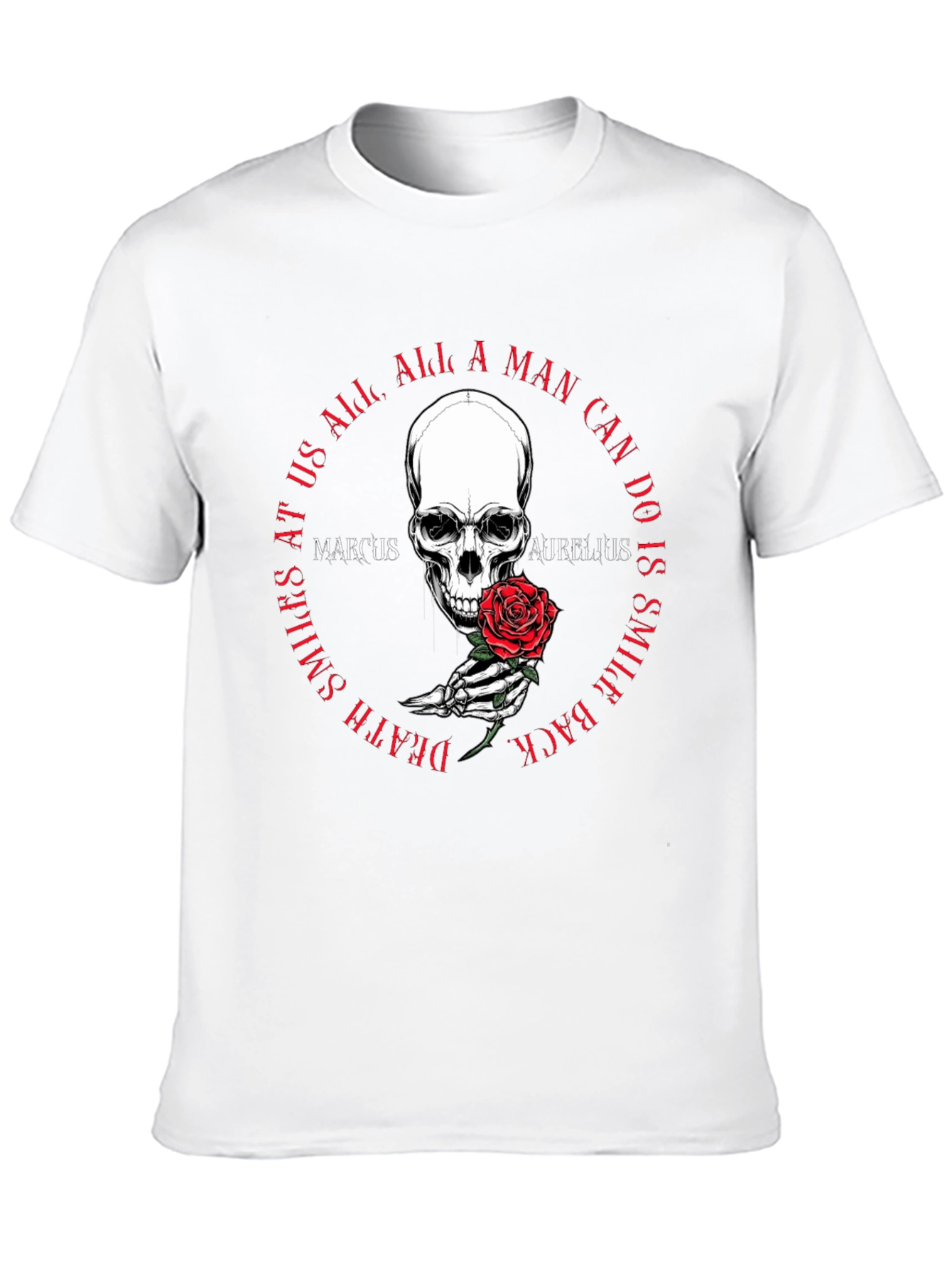 Skull & Rose T-Shirt - Marcus Aurelius Quote