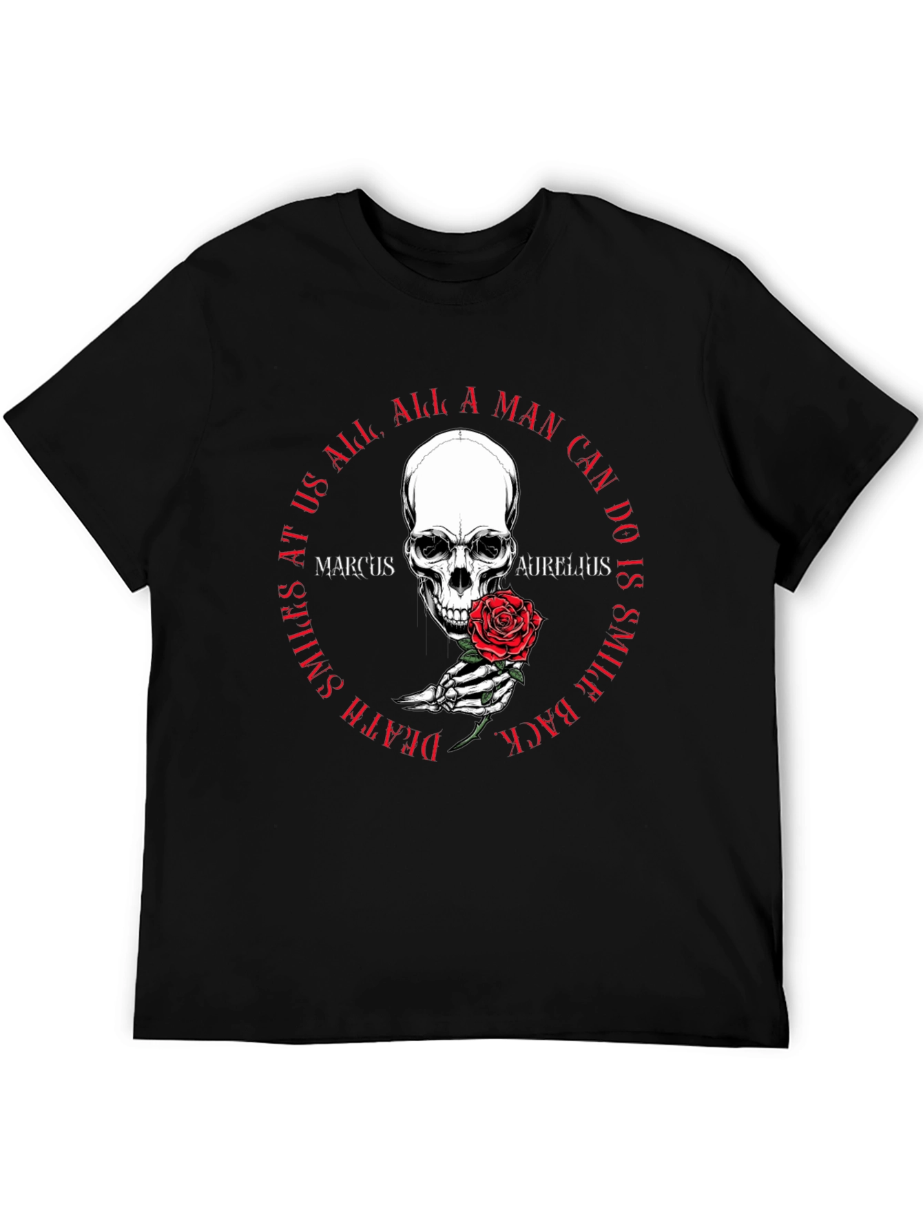 Skull & Rose T-Shirt - Marcus Aurelius Quote