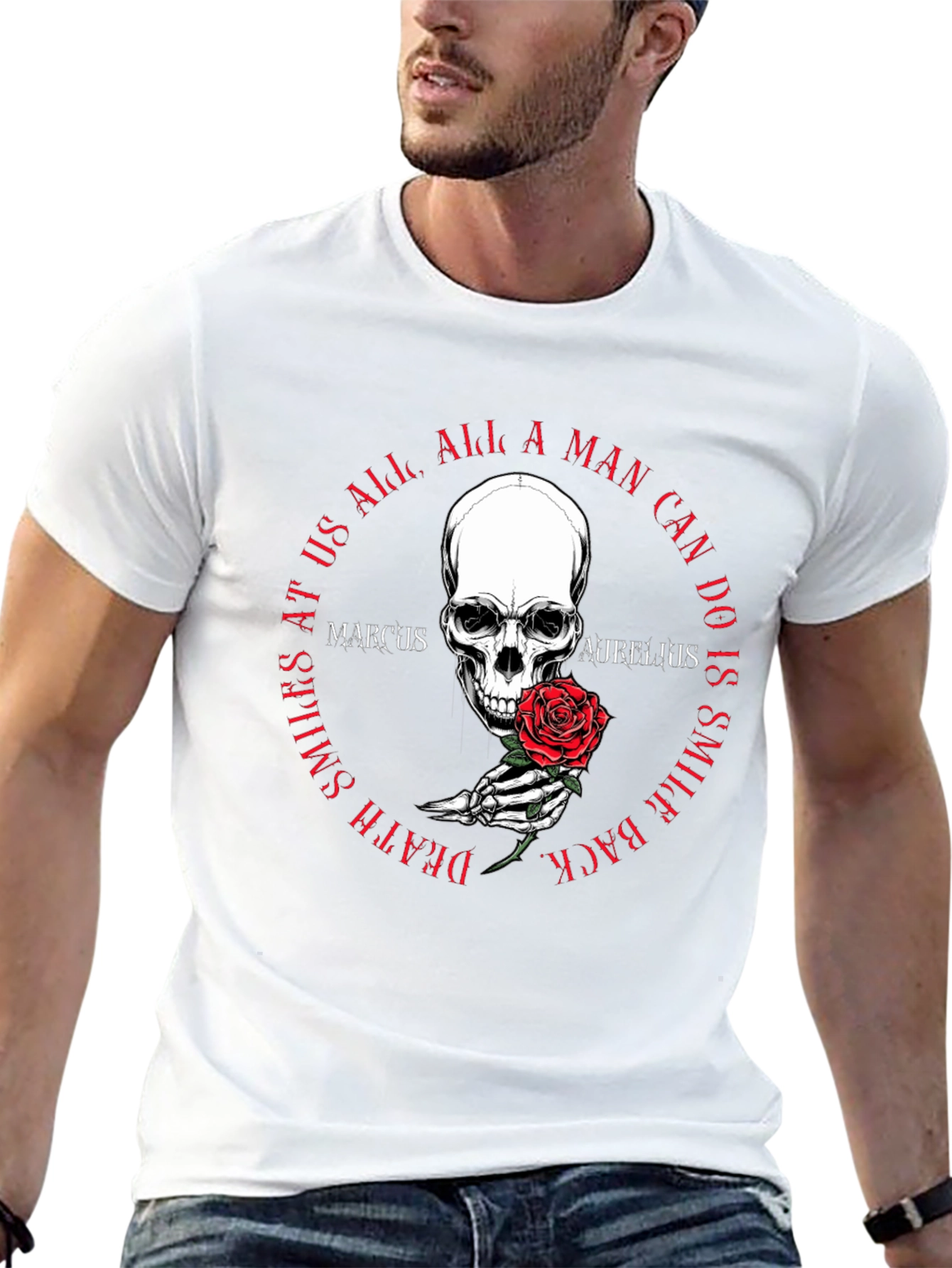Skull & Rose T-Shirt - Marcus Aurelius Quote