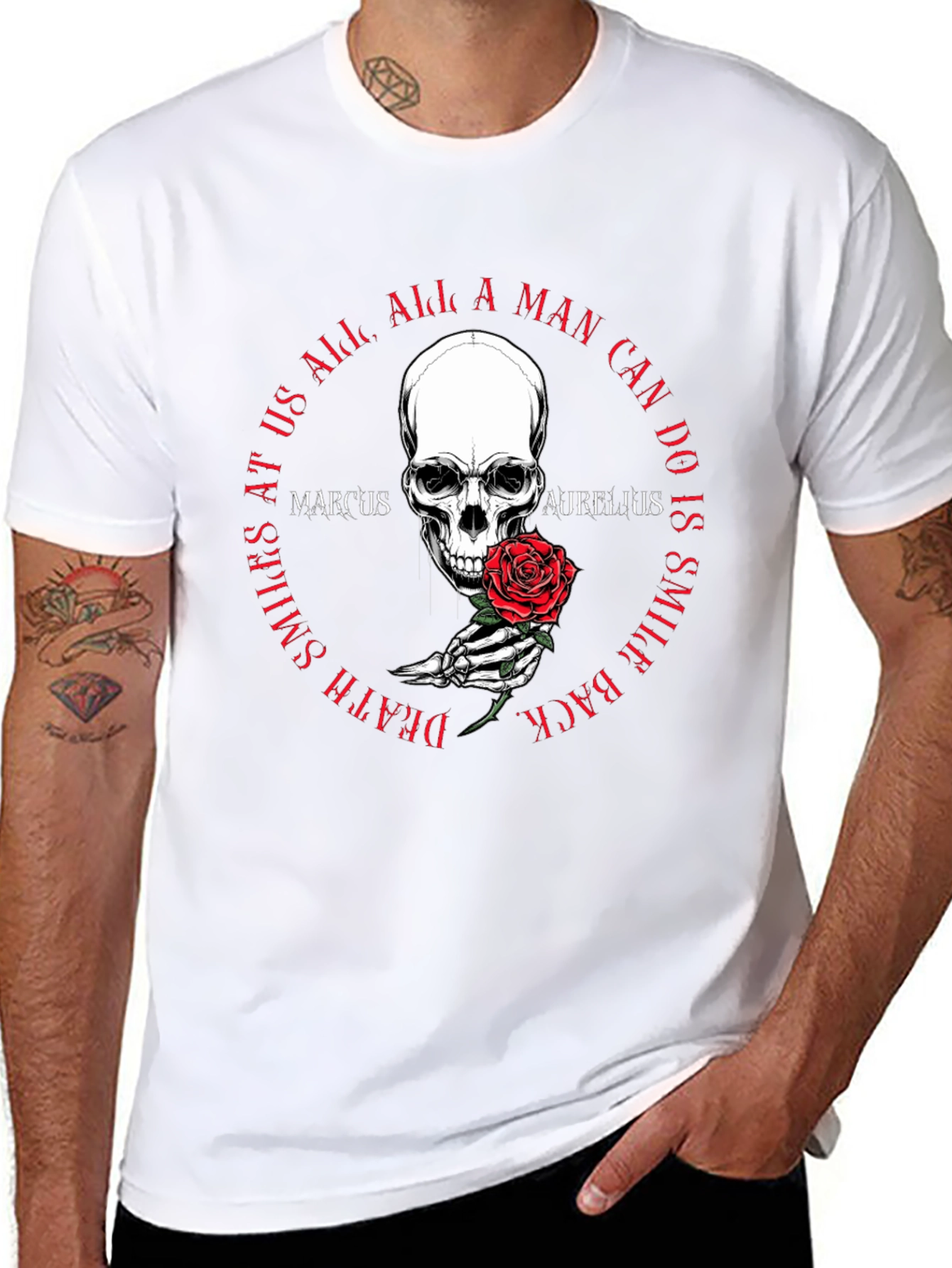 Skull & Rose T-Shirt - Marcus Aurelius Quote